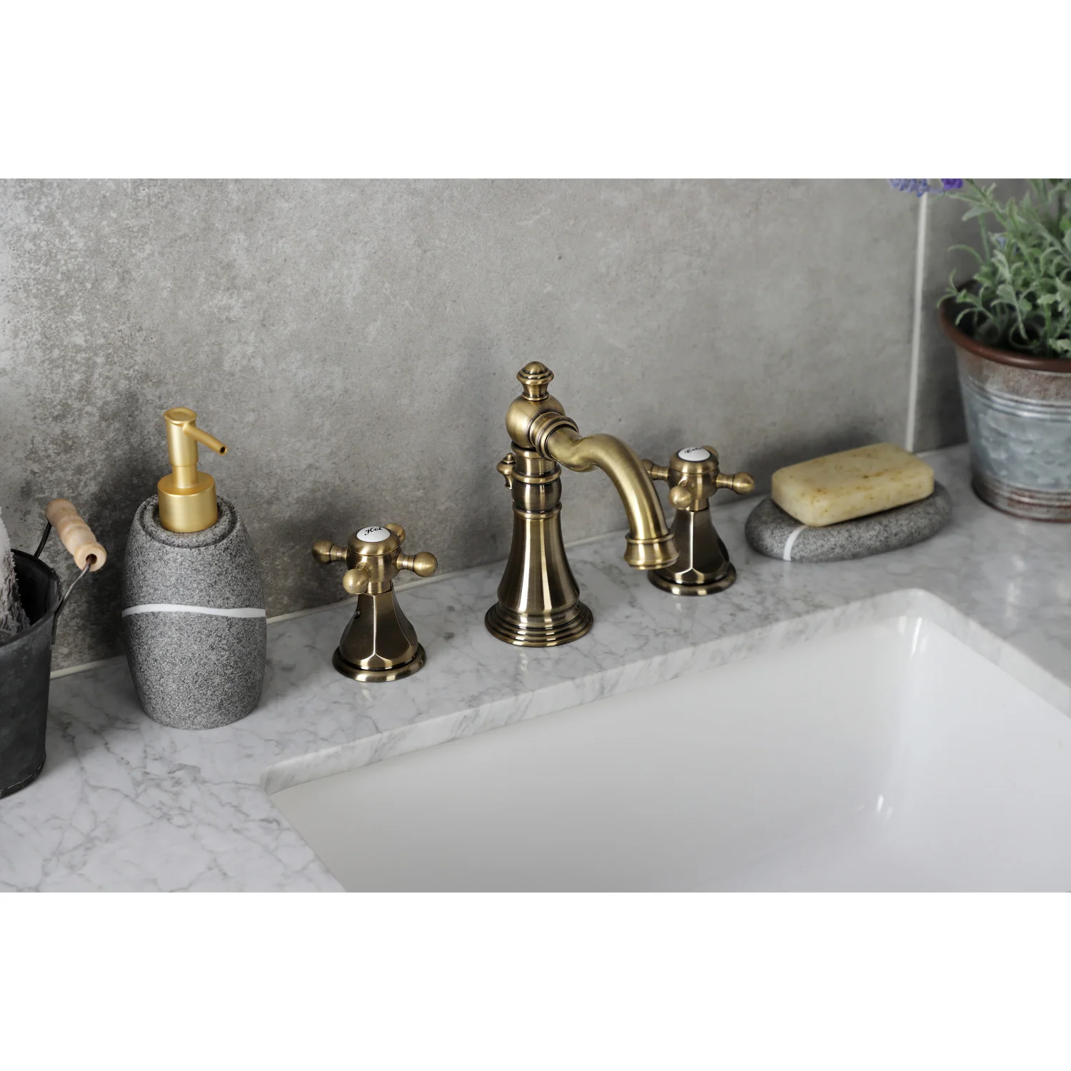 Kingston Heirloom FSC19733BX - Metropolitan Two-Handle 3-Hole Deck Mount Widespread Bathroom Faucet with Brass Pop-Up, Antique Brass - Image 6
