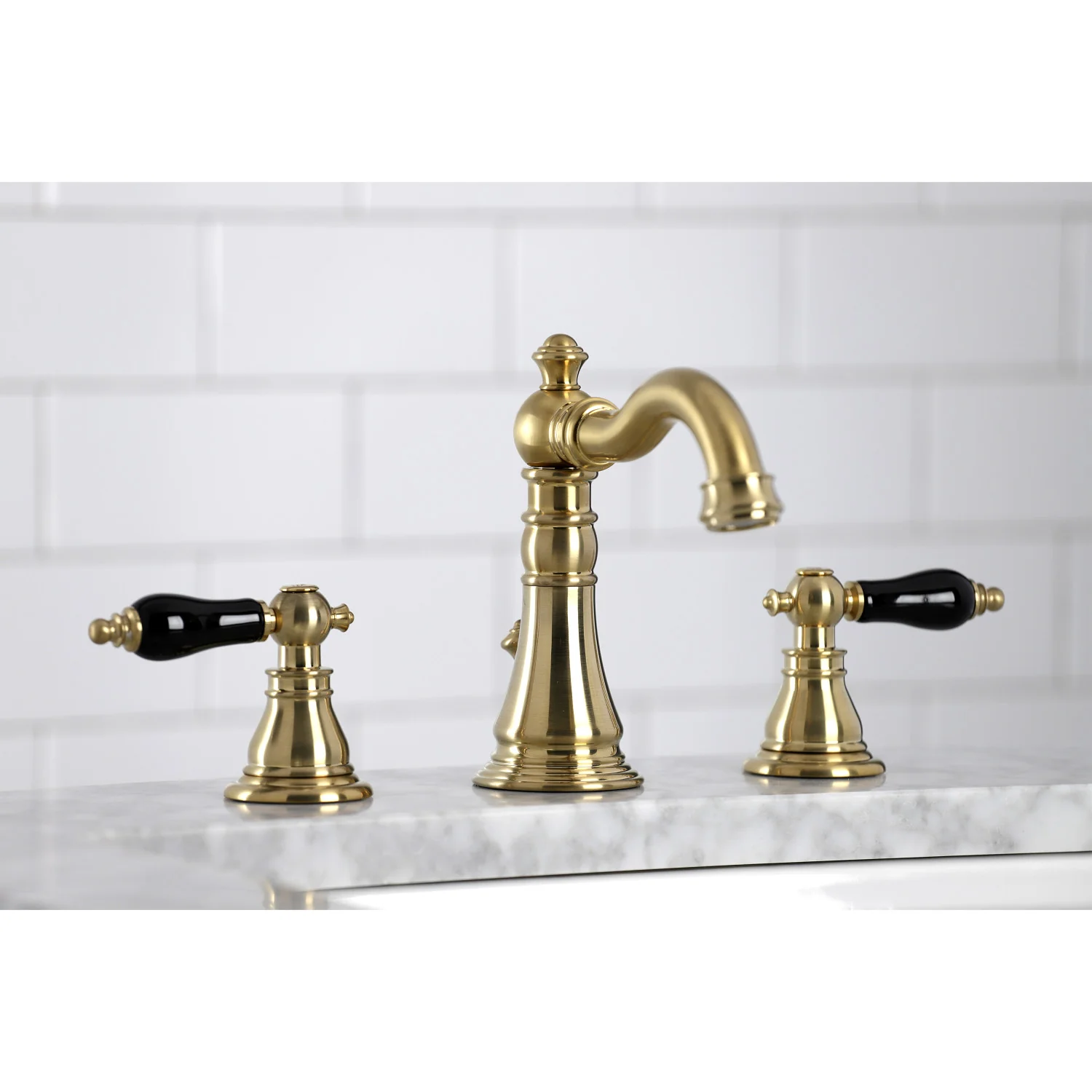 Kingston Heirloom FSC1973AKL - Duchess Two-Handle 3-Hole Deck Mount Widespread Bathroom Faucet with Brass Pop-Up, Brushed Brass - Image 3