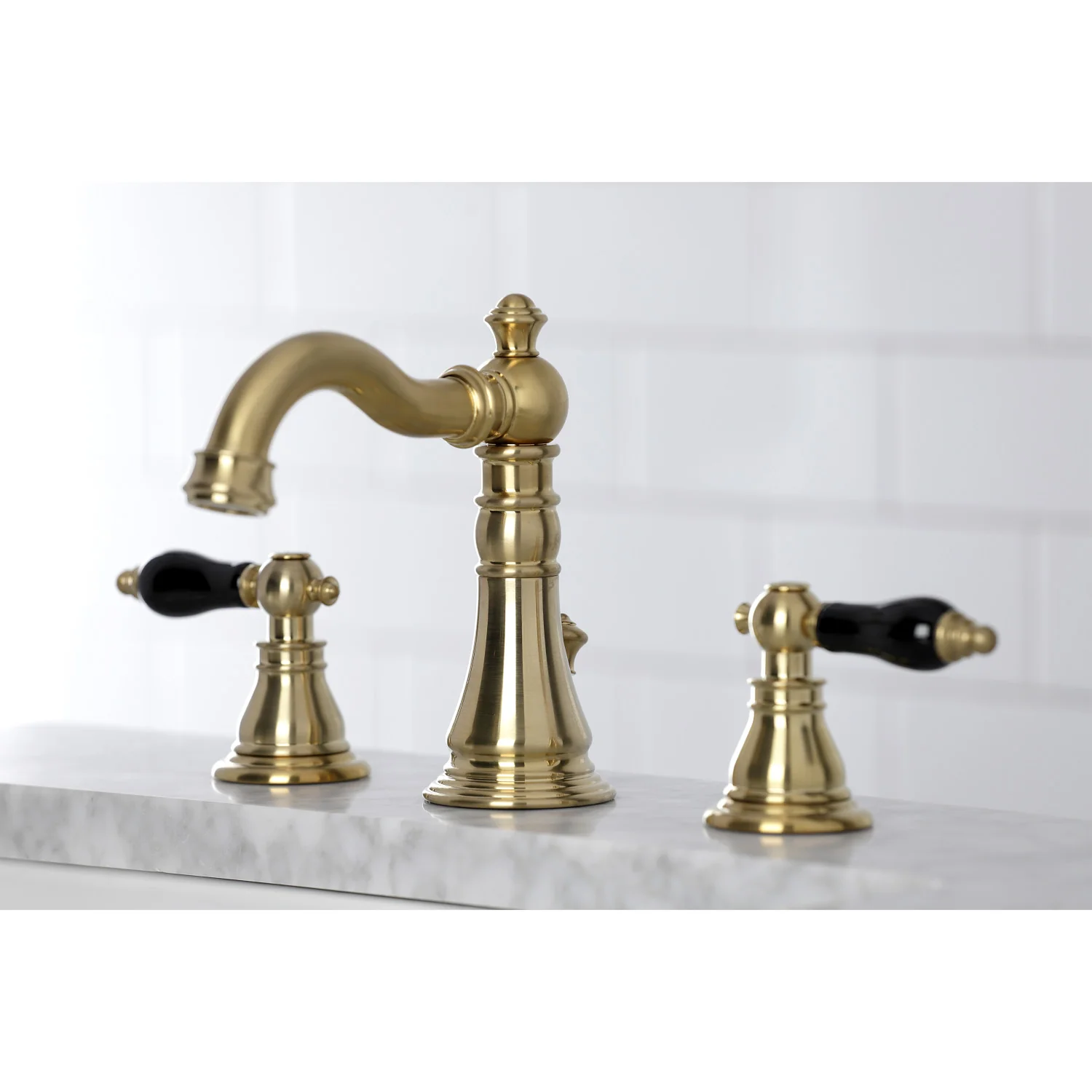 Kingston Heirloom FSC1973AKL - Duchess Two-Handle 3-Hole Deck Mount Widespread Bathroom Faucet with Brass Pop-Up, Brushed Brass - Image 4