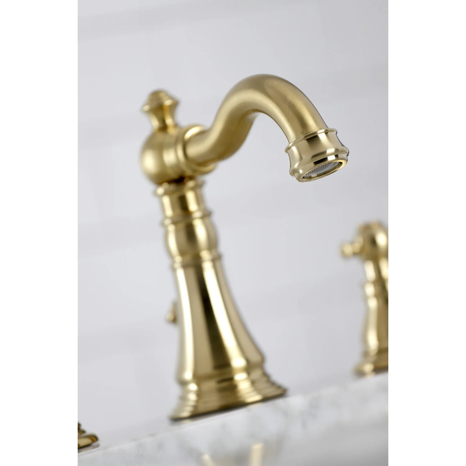 Kingston Heirloom FSC1973AKL - Duchess Two-Handle 3-Hole Deck Mount Widespread Bathroom Faucet with Brass Pop-Up, Brushed Brass - Image 5
