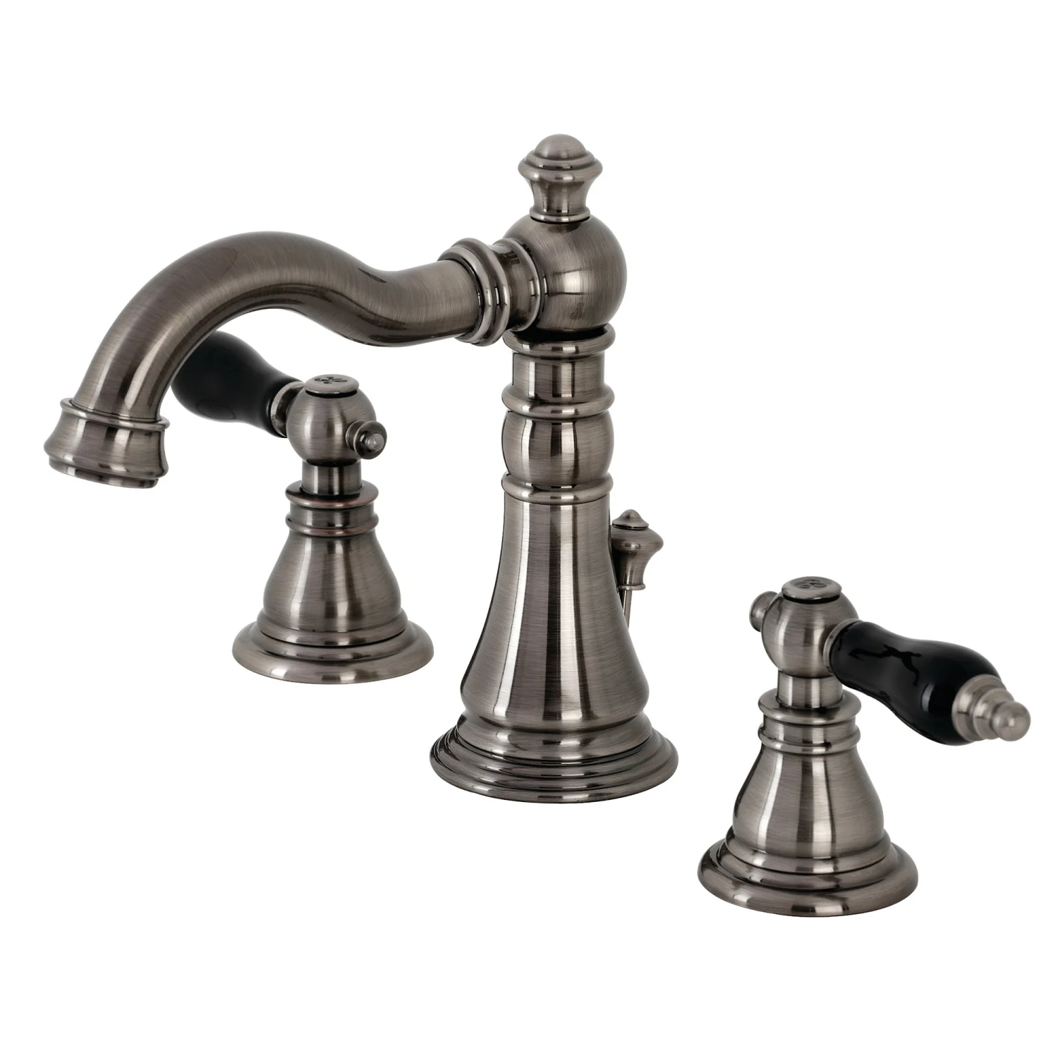 Kingston Heirloom FSC1974AKL - Duchess Two-Handle 3-Hole Deck Mount Widespread Bathroom Faucet with Brass Pop-Up, Black Stainless