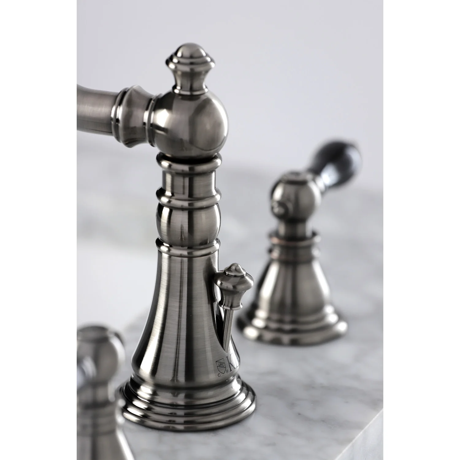 Kingston Heirloom FSC1974AKL - Duchess Two-Handle 3-Hole Deck Mount Widespread Bathroom Faucet with Brass Pop-Up, Black Stainless - Image 6