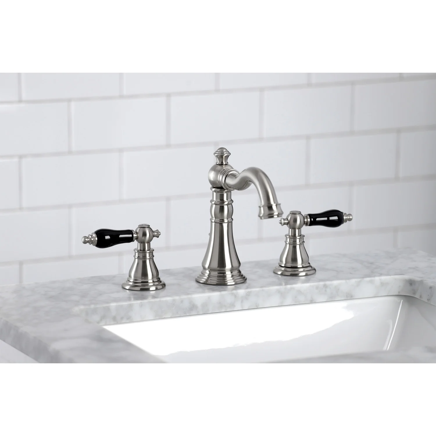 Kingston Heirloom FSC1978AKL - Duchess Two-Handle 3-Hole Deck Mount Widespread Bathroom Faucet with Pop-Up Drain, Brushed Nickel - Image 2