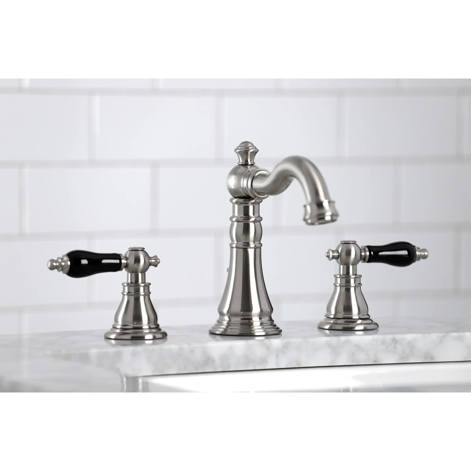 Kingston Heirloom FSC1978AKL - Duchess Two-Handle 3-Hole Deck Mount Widespread Bathroom Faucet with Pop-Up Drain, Brushed Nickel - Image 3