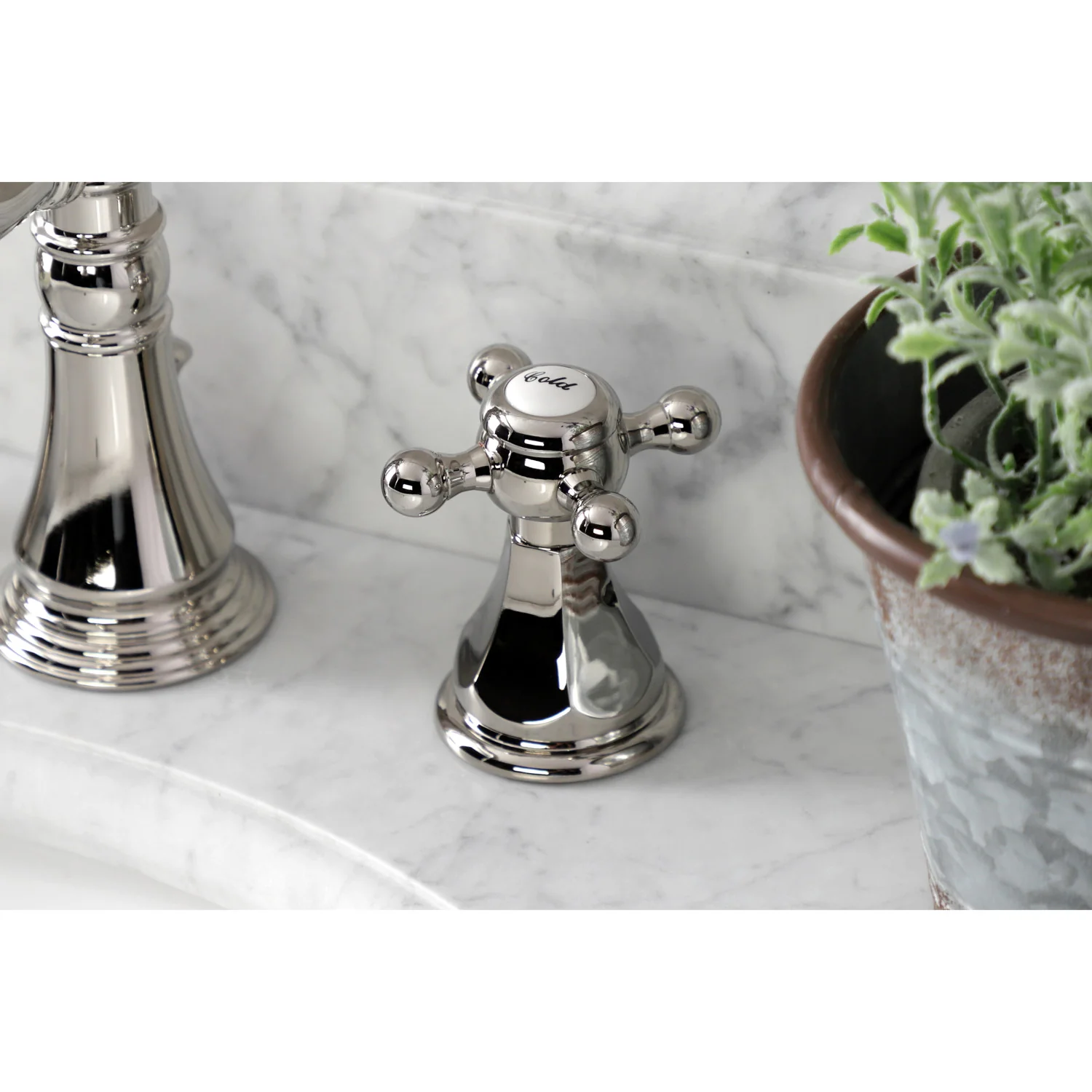 Kingston Heirloom FSC1979BX - Metropolitan Two-Handle 3-Hole Deck Mount Widespread Bathroom Faucet with Brass Pop-Up, Polished Nickel - Image 2