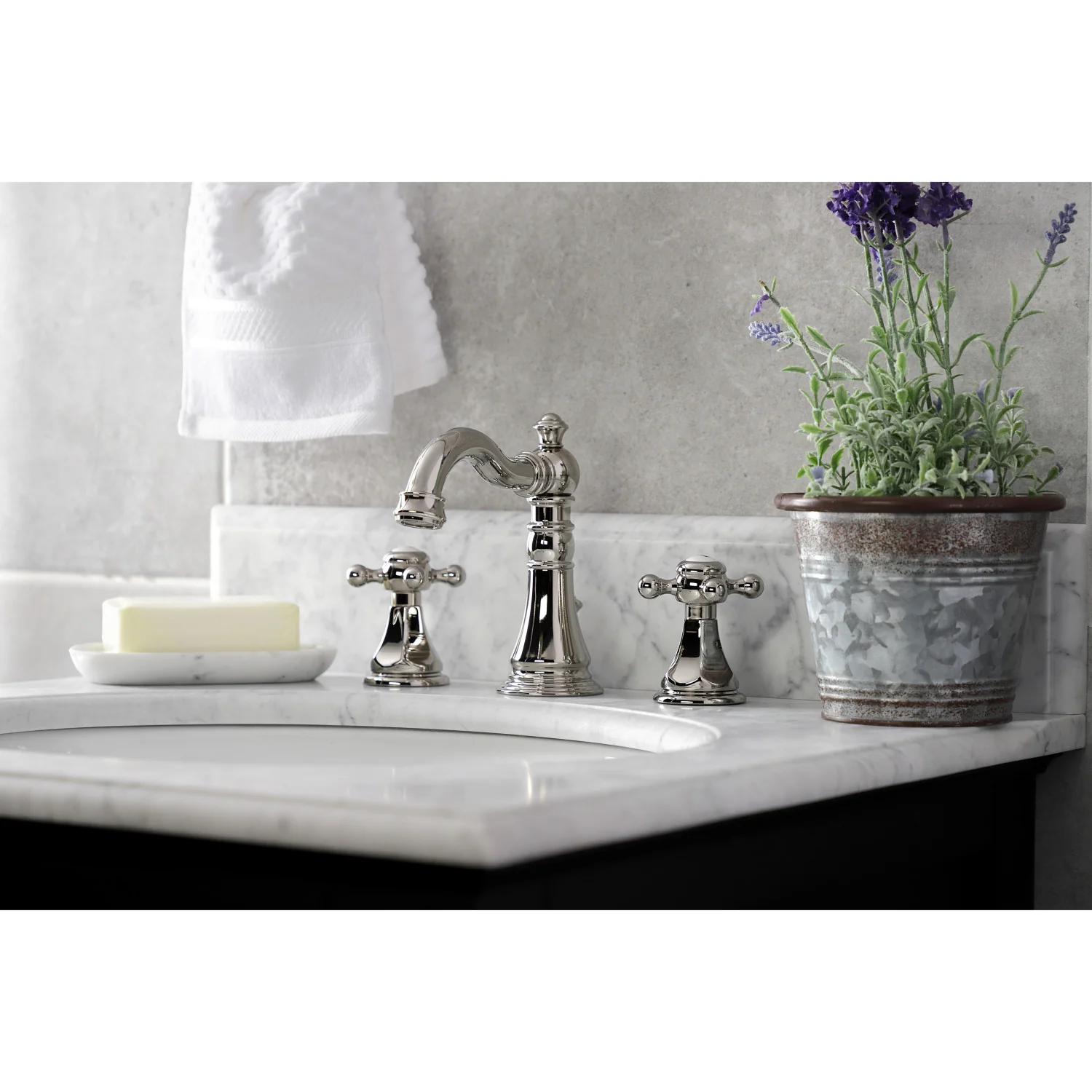 Kingston Heirloom FSC1979BX - Metropolitan Two-Handle 3-Hole Deck Mount Widespread Bathroom Faucet with Brass Pop-Up, Polished Nickel - Image 3