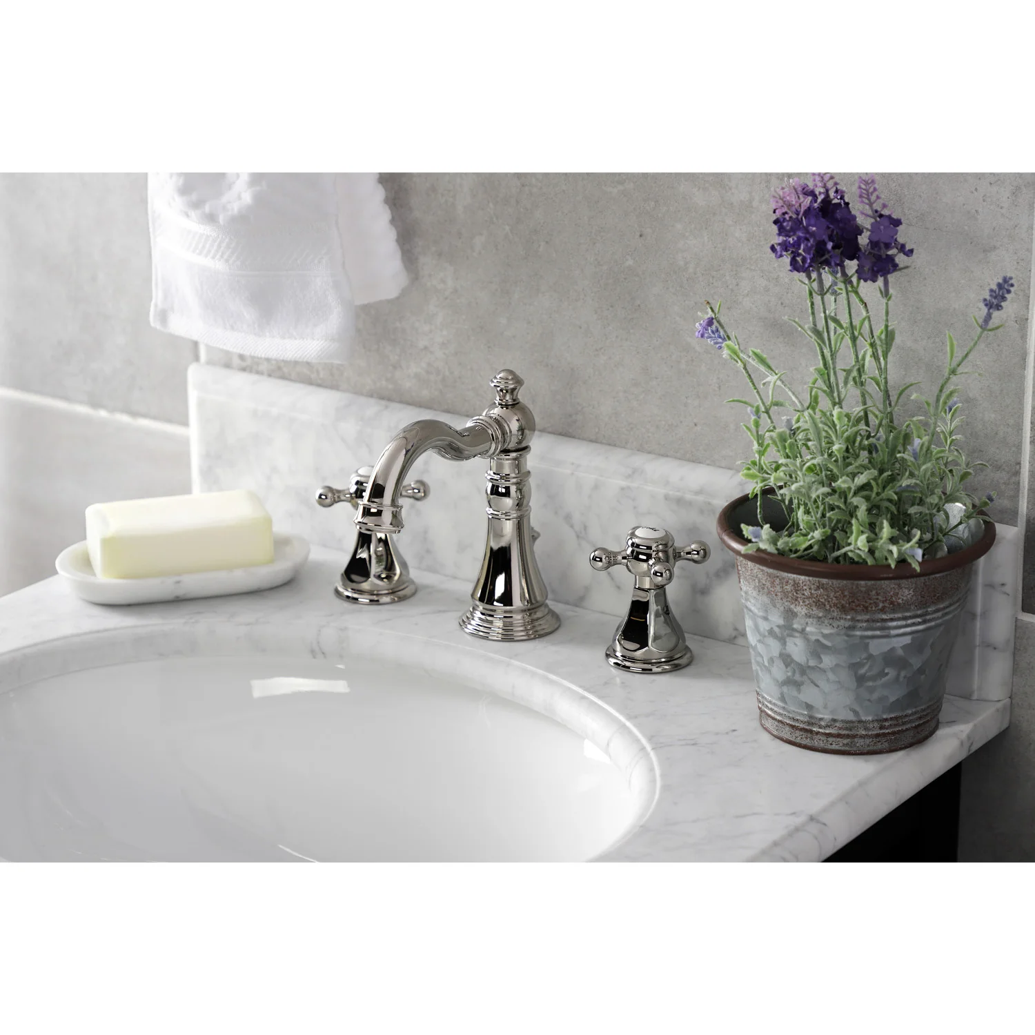 Kingston Heirloom FSC1979BX - Metropolitan Two-Handle 3-Hole Deck Mount Widespread Bathroom Faucet with Brass Pop-Up, Polished Nickel - Image 6