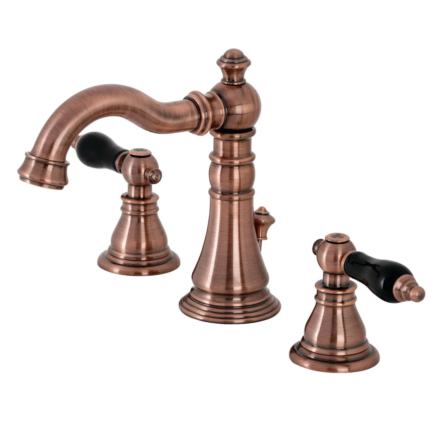 Kingston Heirloom FSC197AKLAC - Duchess Two-Handle 3-Hole Deck Mount Widespread Bathroom Faucet with Brass Pop-Up, Antique Copper
