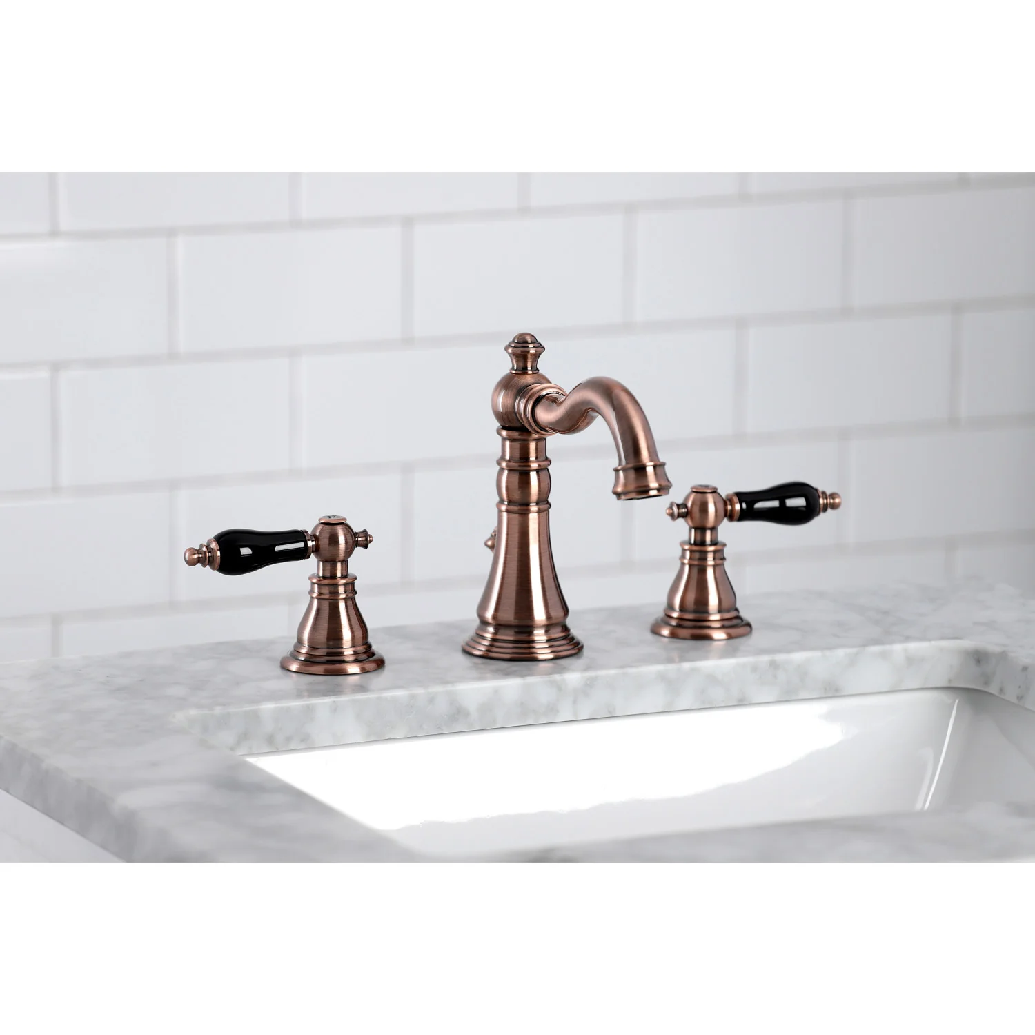 Kingston Heirloom FSC197AKLAC - Duchess Two-Handle 3-Hole Deck Mount Widespread Bathroom Faucet with Brass Pop-Up, Antique Copper - Image 2