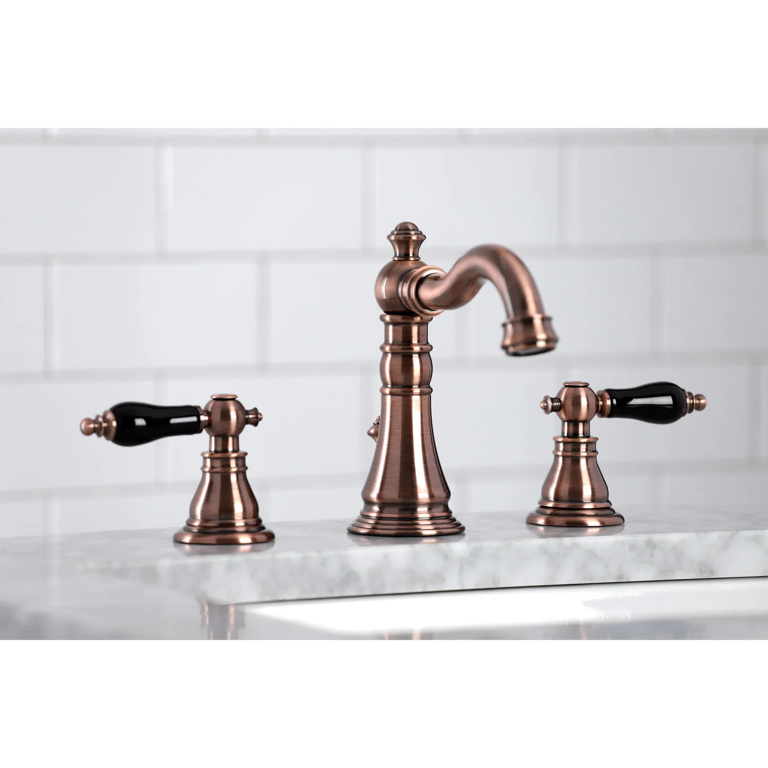 Kingston Heirloom FSC197AKLAC - Duchess Two-Handle 3-Hole Deck Mount Widespread Bathroom Faucet with Brass Pop-Up, Antique Copper - Image 3