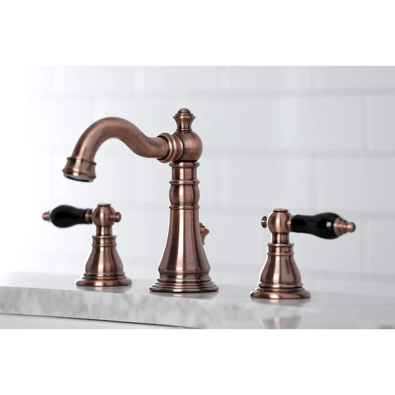 Kingston Heirloom FSC197AKLAC - Duchess Two-Handle 3-Hole Deck Mount Widespread Bathroom Faucet with Brass Pop-Up, Antique Copper - Image 4
