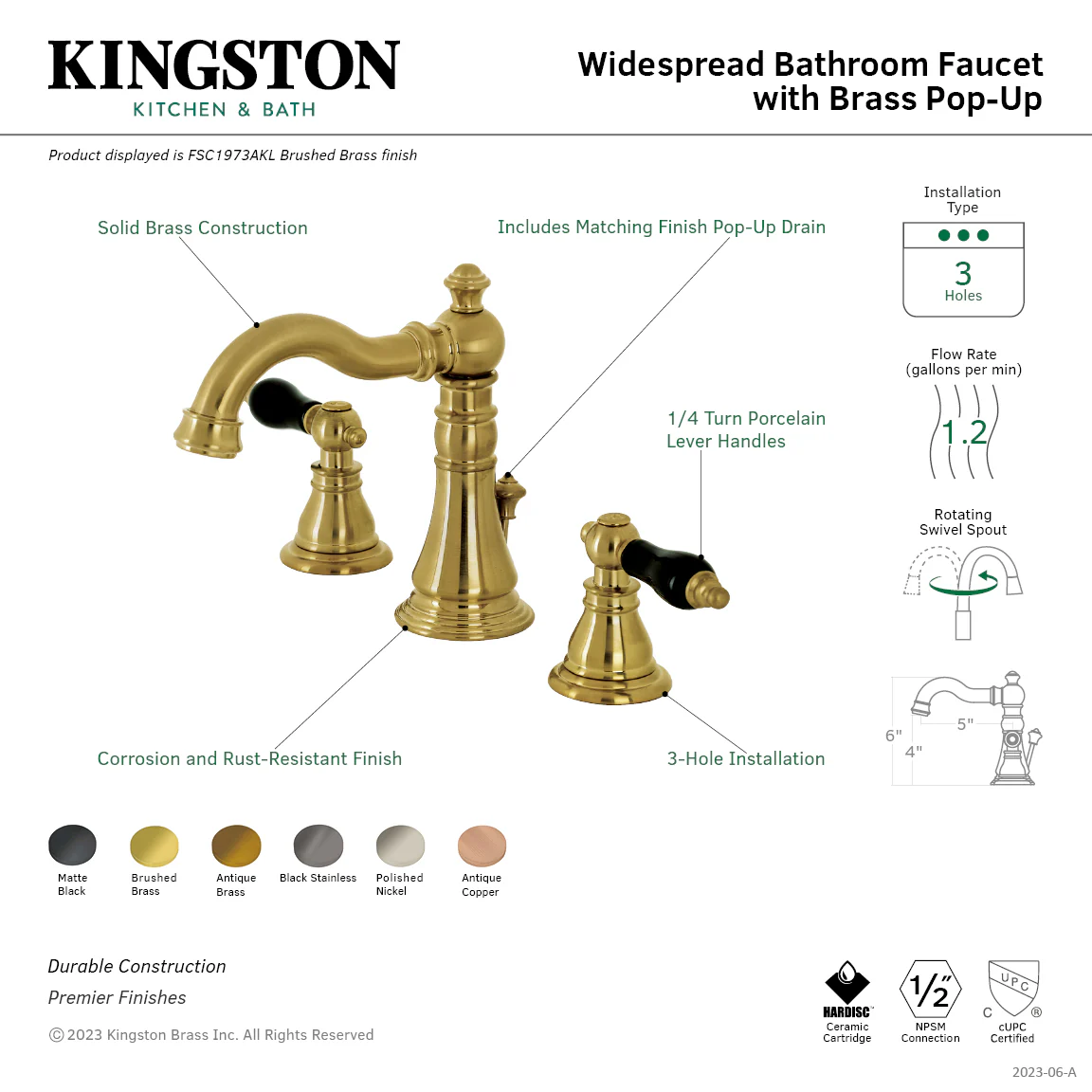 Kingston Heirloom FSC197AKLAC - Duchess Two-Handle 3-Hole Deck Mount Widespread Bathroom Faucet with Brass Pop-Up, Antique Copper - Image 8