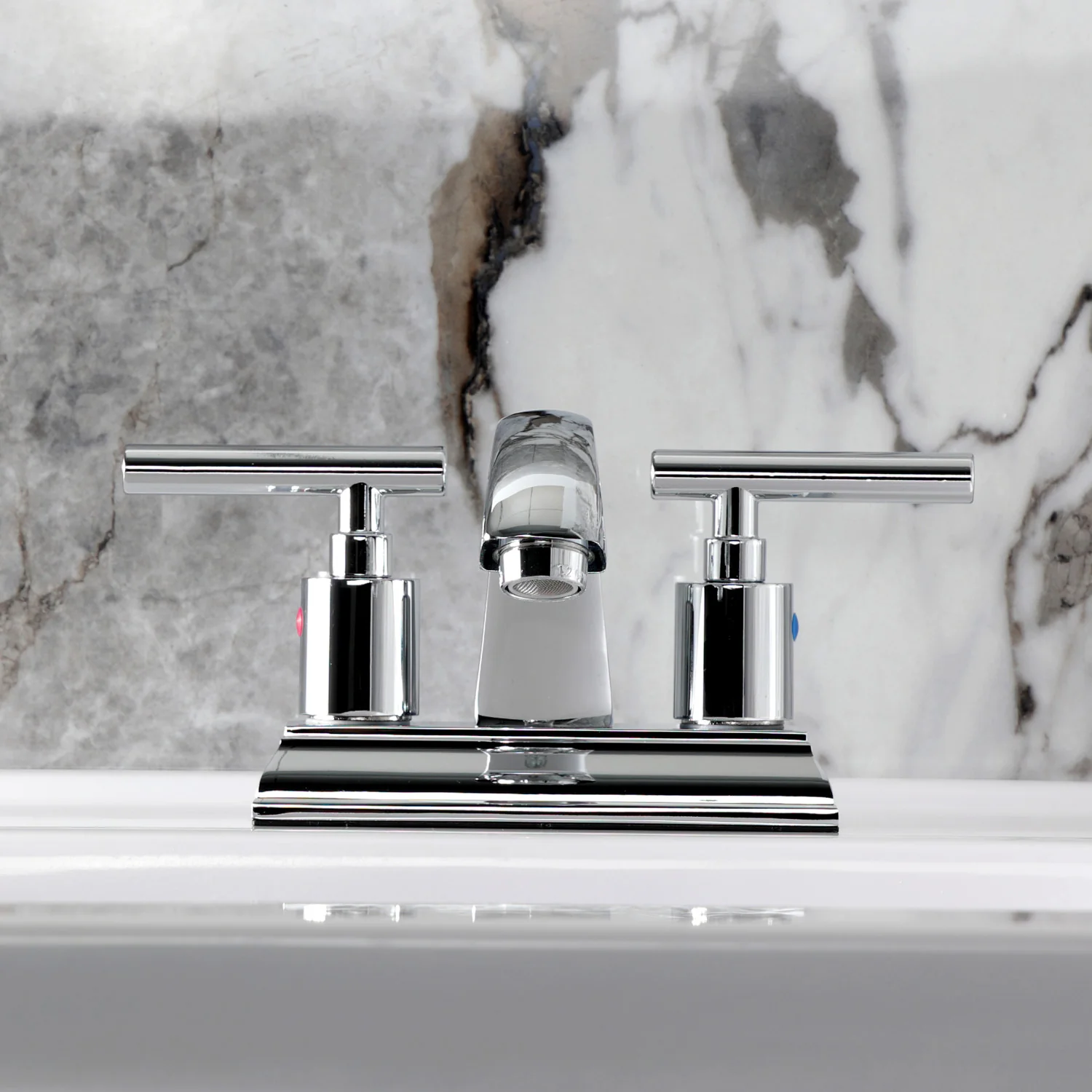 Kingston Tulare FSC4641CML - Manhattan Double-Handle 3-Hole Deck Mount 4-Inch Centerset Bathroom Faucet with Pop-Up Drain, Polished Chrome - Image 3