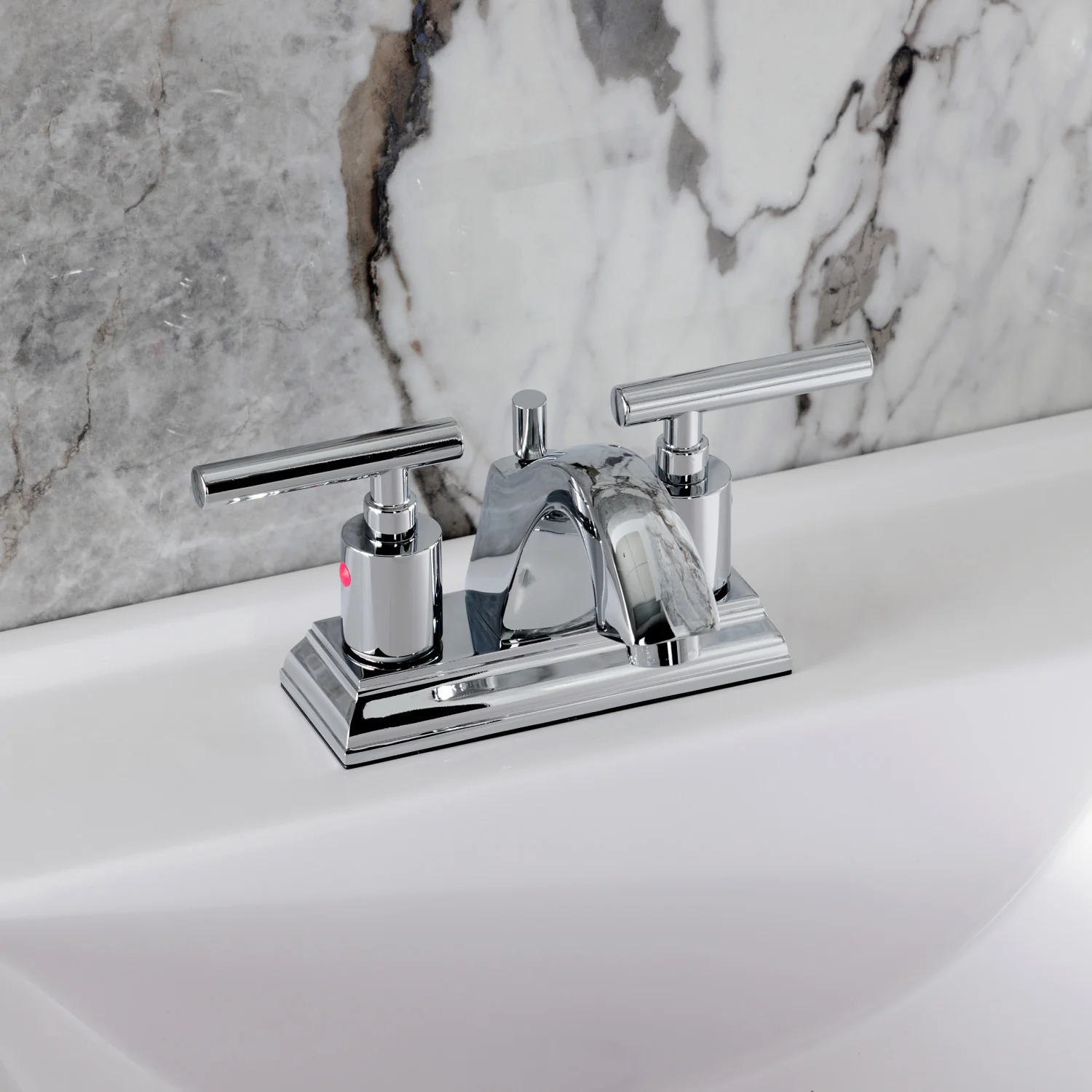 Kingston Tulare FSC4641CML - Manhattan Double-Handle 3-Hole Deck Mount 4-Inch Centerset Bathroom Faucet with Pop-Up Drain, Polished Chrome - Image 4
