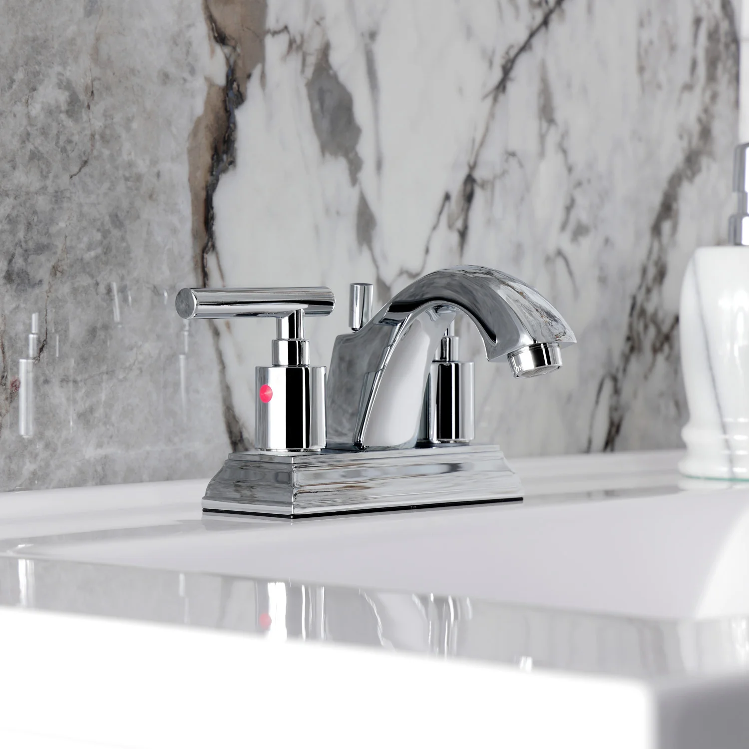 Kingston Tulare FSC4641CML - Manhattan Double-Handle 3-Hole Deck Mount 4-Inch Centerset Bathroom Faucet with Pop-Up Drain, Polished Chrome - Image 5
