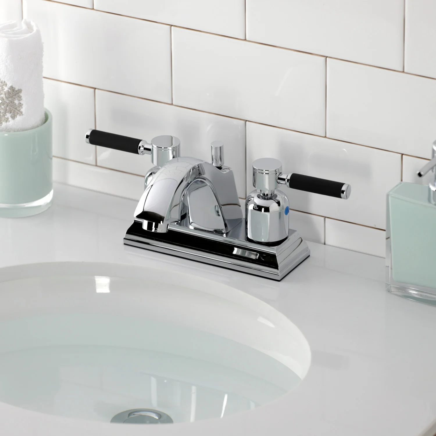 Kingston Tulare FSC4641DKL - Kaiser Double-Handle 3-Hole Deck Mount 4-Inch Centerset Bathroom Faucet with Pop-Up Drain, Polished Chrome - Image 2