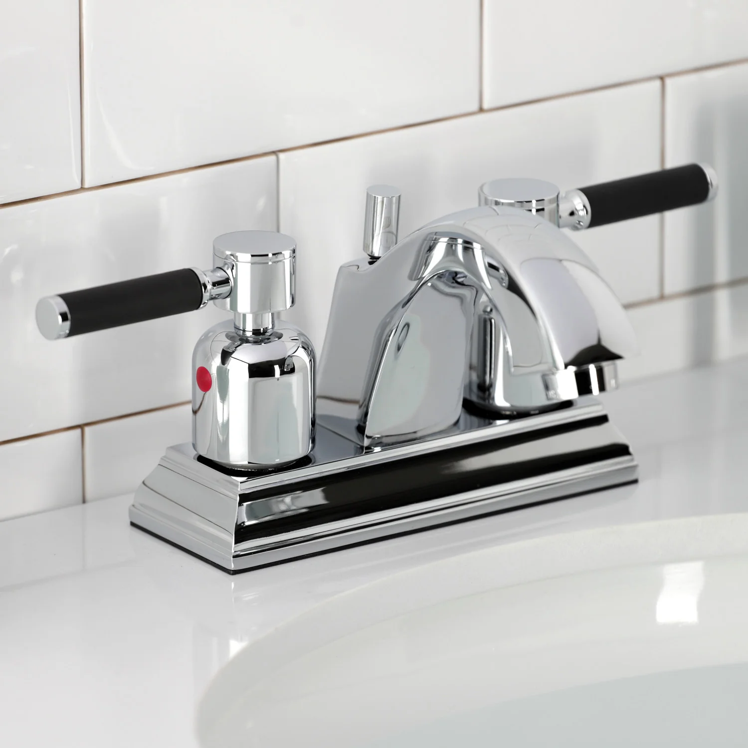Kingston Tulare FSC4641DKL - Kaiser Double-Handle 3-Hole Deck Mount 4-Inch Centerset Bathroom Faucet with Pop-Up Drain, Polished Chrome - Image 5