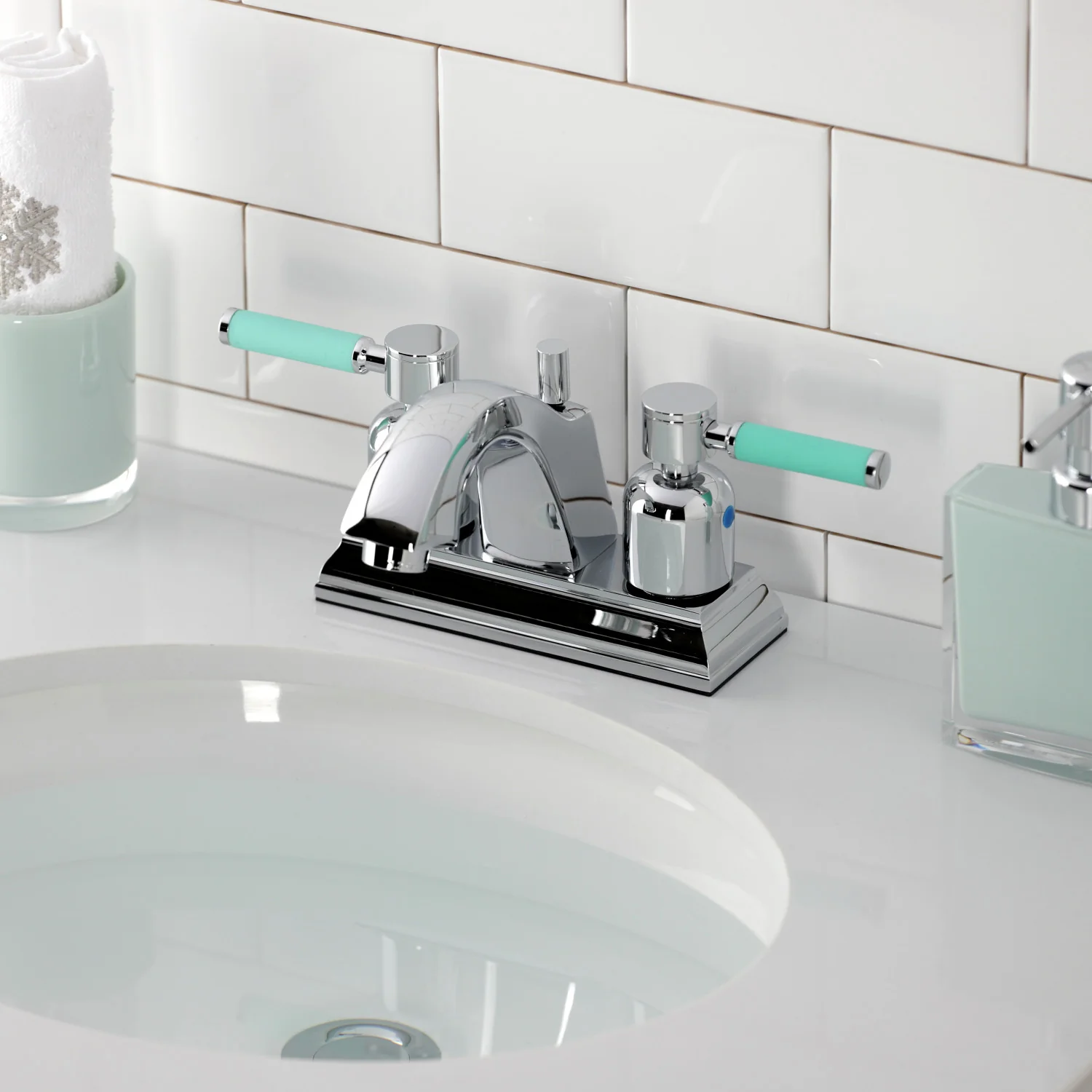 Kingston Tulare FSC4641DKL - Kaiser Double-Handle 3-Hole Deck Mount 4-Inch Centerset Bathroom Faucet with Pop-Up Drain, Polished Chrome - Image 6