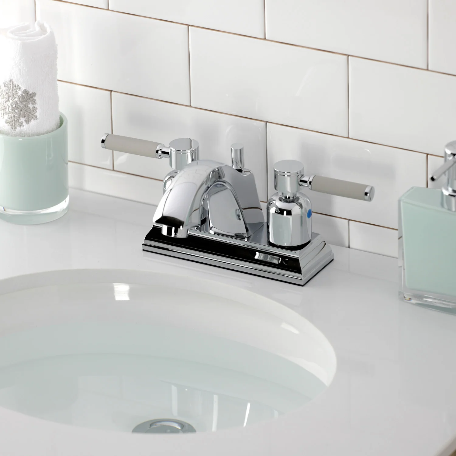 Kingston Tulare FSC4641DKL - Kaiser Double-Handle 3-Hole Deck Mount 4-Inch Centerset Bathroom Faucet with Pop-Up Drain, Polished Chrome - Image 7