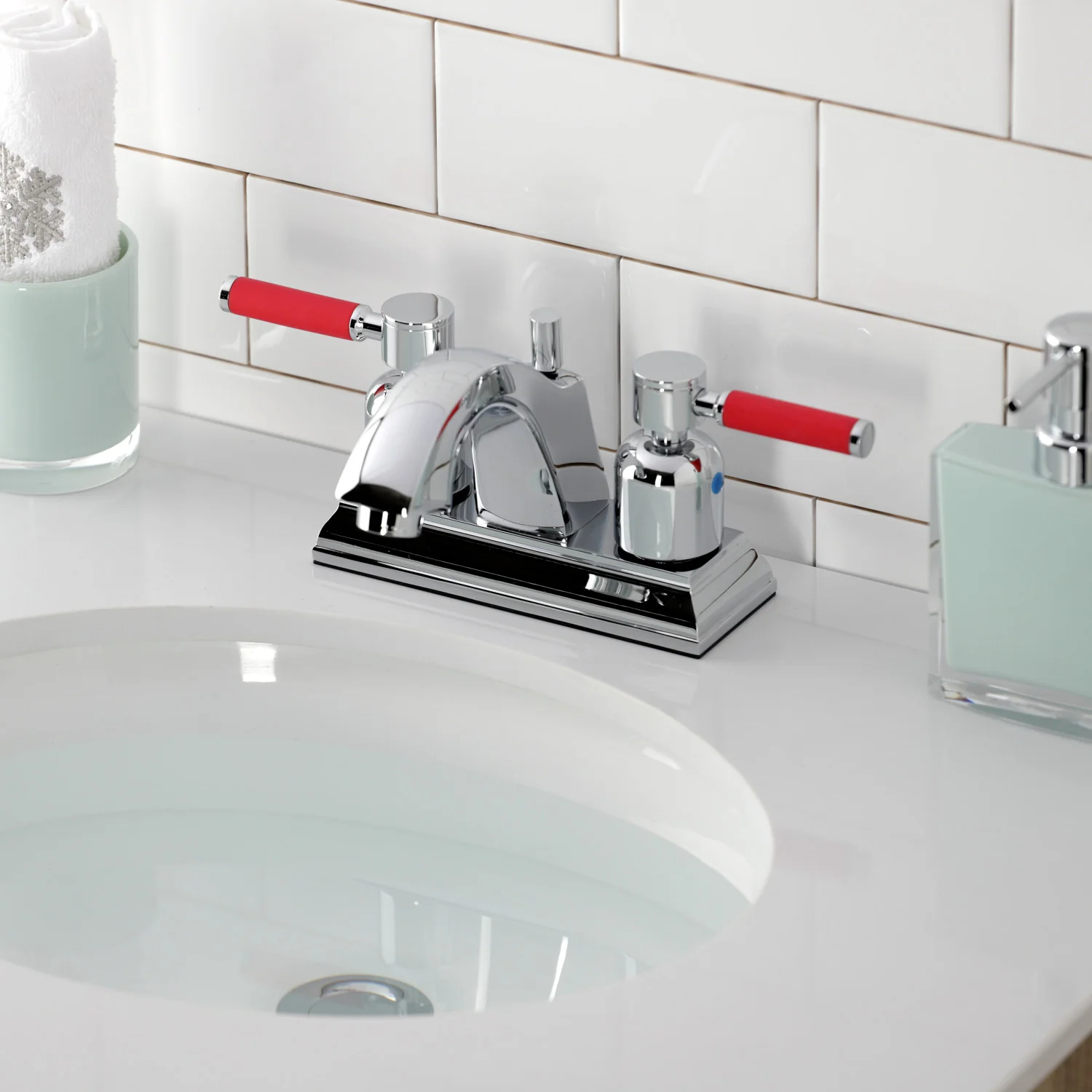 Kingston Tulare FSC4641DKL - Kaiser Double-Handle 3-Hole Deck Mount 4-Inch Centerset Bathroom Faucet with Pop-Up Drain, Polished Chrome - Image 8