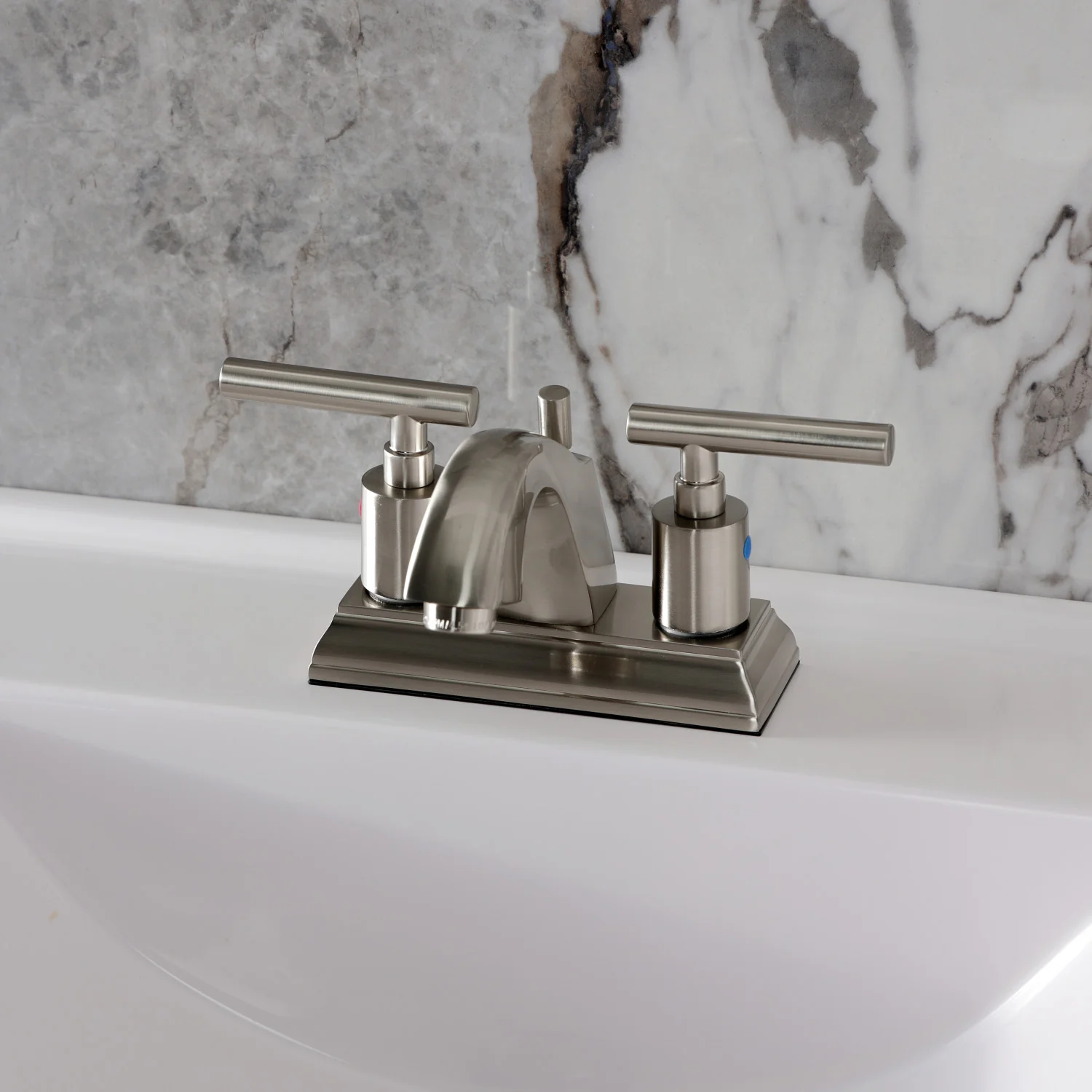 Kingston Tulare FSC4648CML - Manhattan Double-Handle 3-Hole Deck Mount 4-Inch Centerset Bathroom Faucet with Pop-Up Drain, Brushed Nickel - Image 2