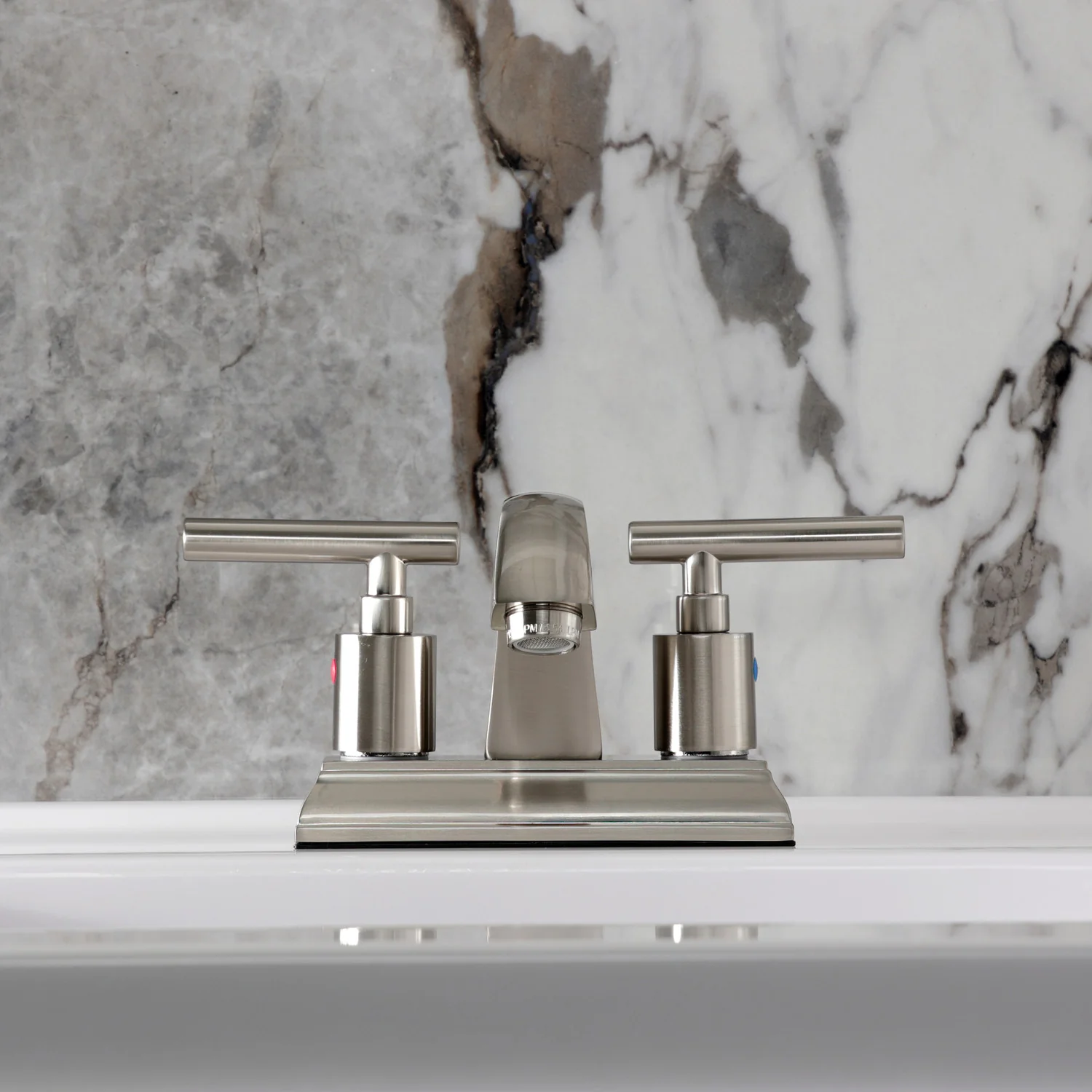 Kingston Tulare FSC4648CML - Manhattan Double-Handle 3-Hole Deck Mount 4-Inch Centerset Bathroom Faucet with Pop-Up Drain, Brushed Nickel - Image 3