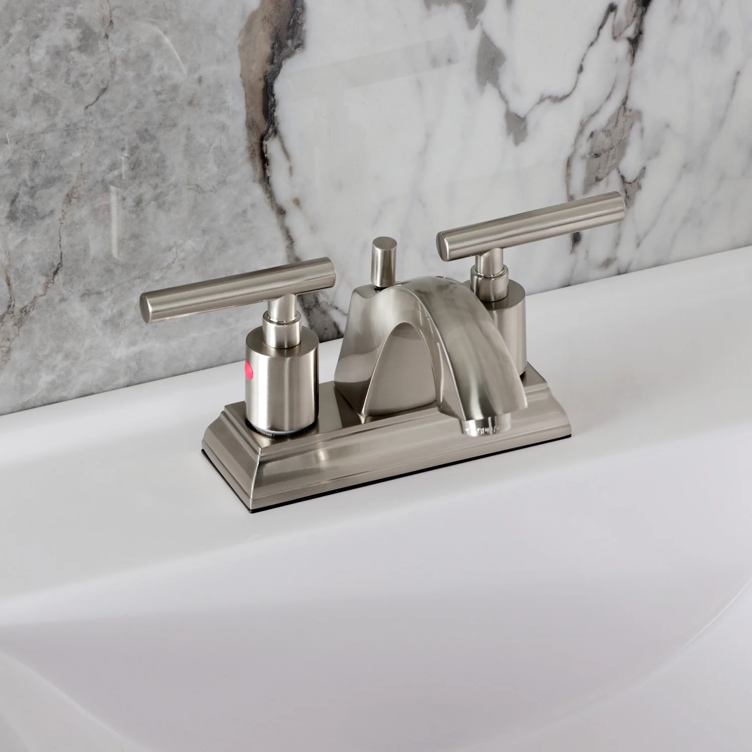 Kingston Tulare FSC4648CML - Manhattan Double-Handle 3-Hole Deck Mount 4-Inch Centerset Bathroom Faucet with Pop-Up Drain, Brushed Nickel - Image 4