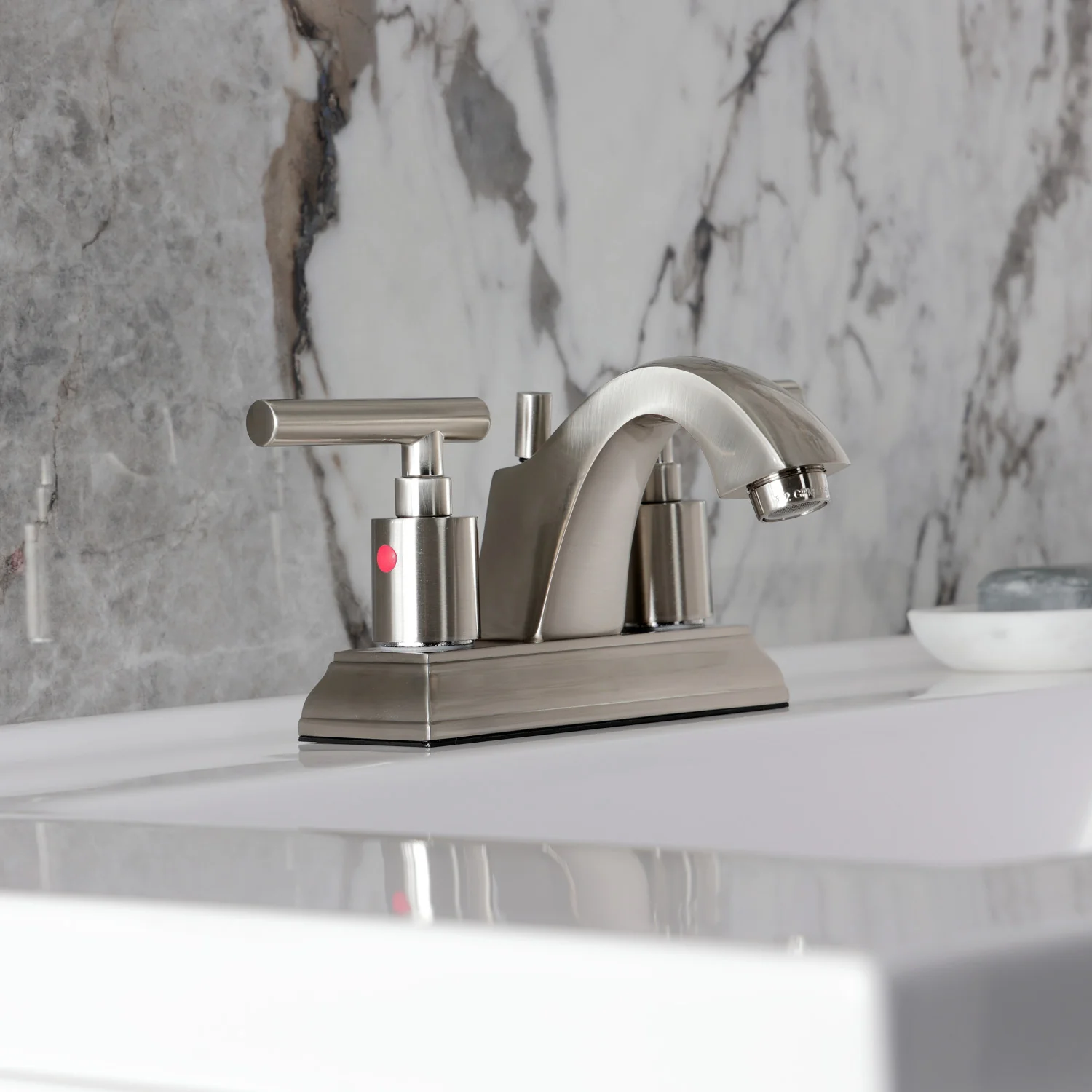 Kingston Tulare FSC4648CML - Manhattan Double-Handle 3-Hole Deck Mount 4-Inch Centerset Bathroom Faucet with Pop-Up Drain, Brushed Nickel - Image 5