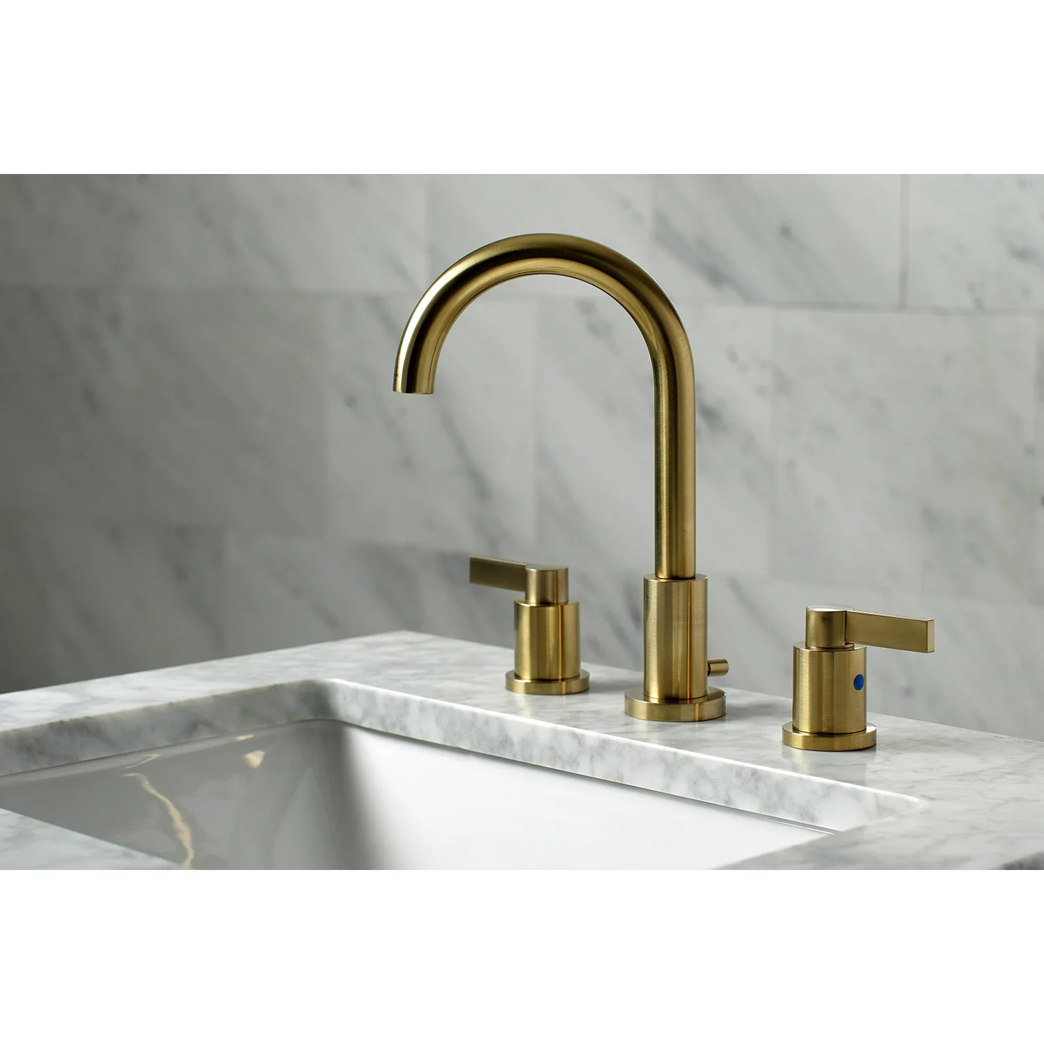 Kingston Sona FSC8923NDL - NuvoFusion Two-Handle 3-Hole Deck Mount Widespread Bathroom Faucet with Brass Pop-Up, Brushed Brass - Image 5