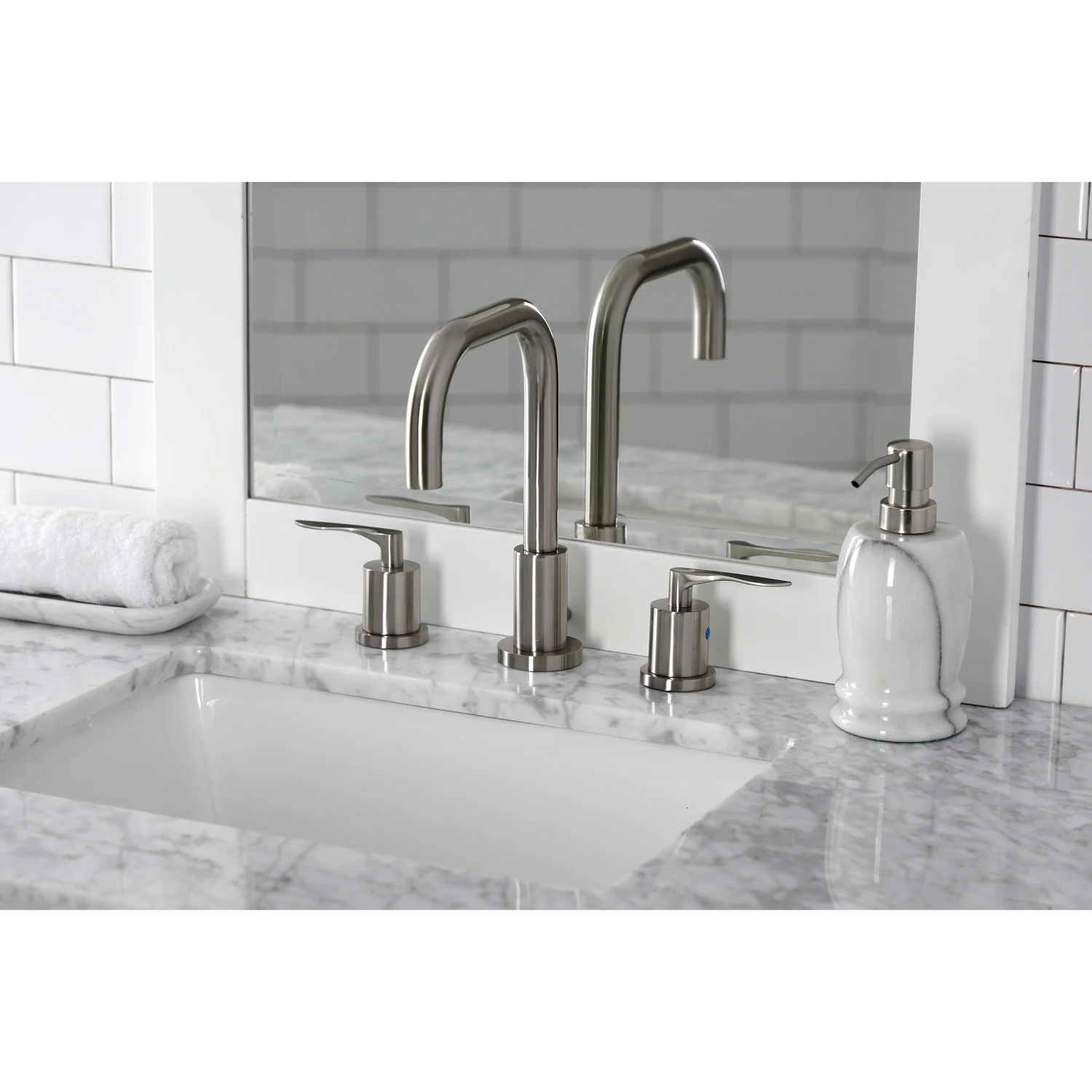 Kingston Tulare FSC8938SVL - Serena Widespread Bathroom Faucet with Brass Pop-Up, Brushed Nickel - Image 3