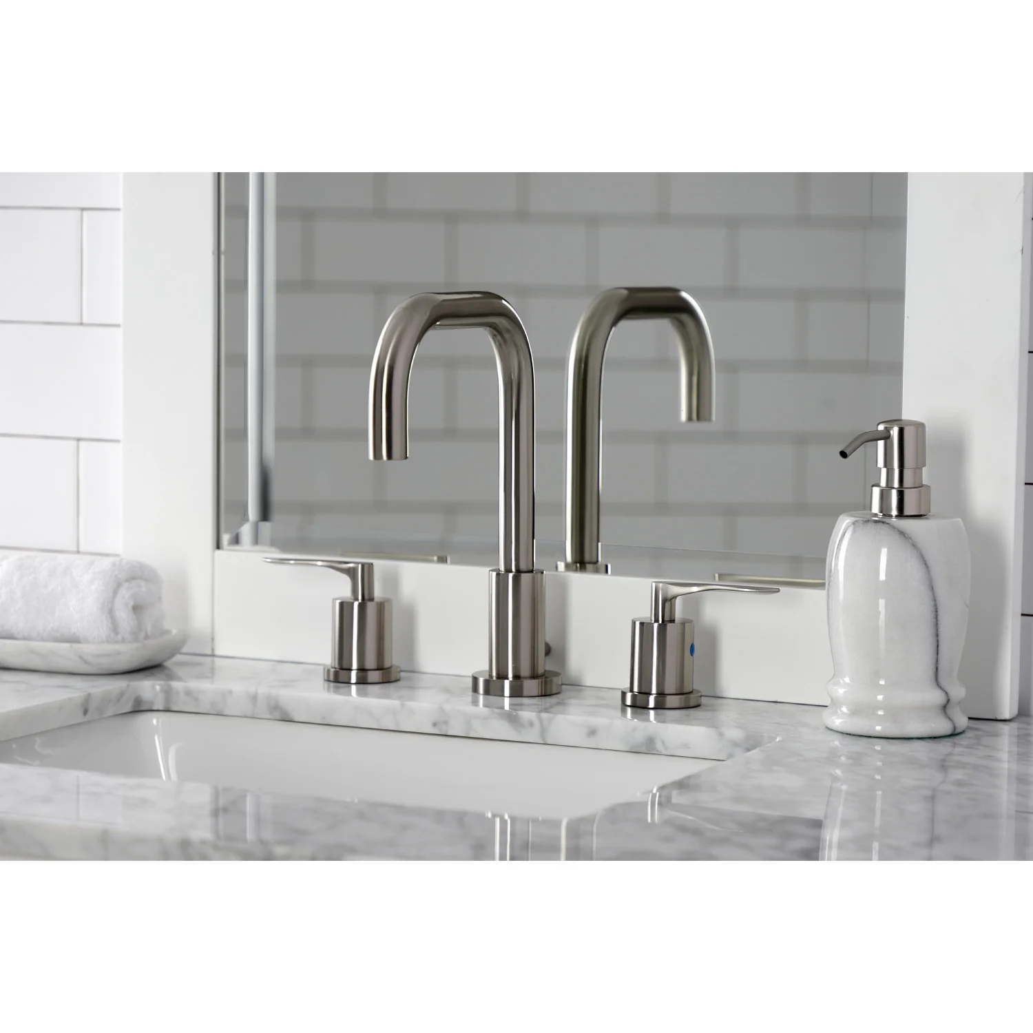 Kingston Tulare FSC8938SVL - Serena Widespread Bathroom Faucet with Brass Pop-Up, Brushed Nickel - Image 4