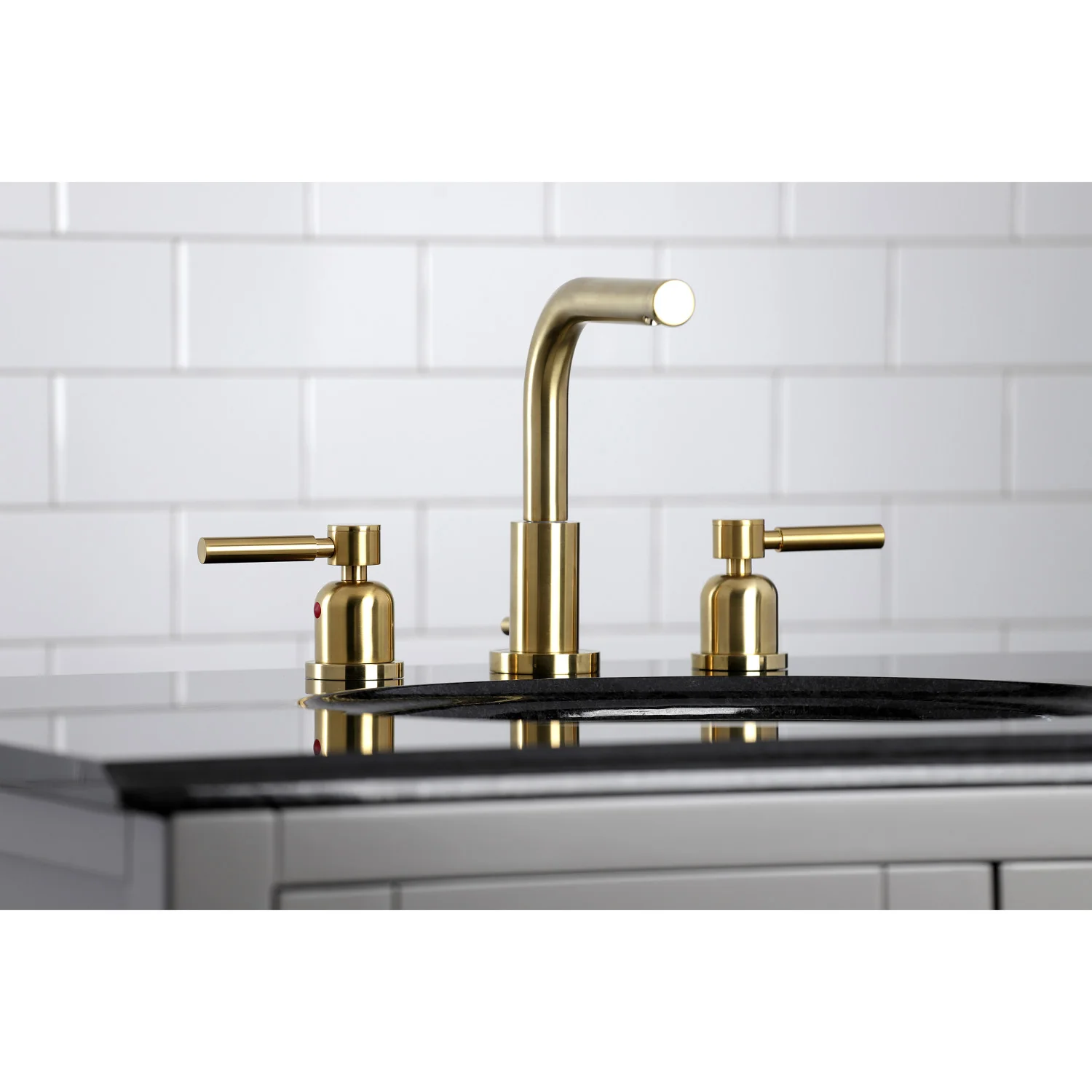 Kingston Sona FSC8953DL - Concord Two-Handle 3-Hole Deck Mount Widespread Bathroom Faucet with Brass Pop-Up, Brushed Brass - Image 3