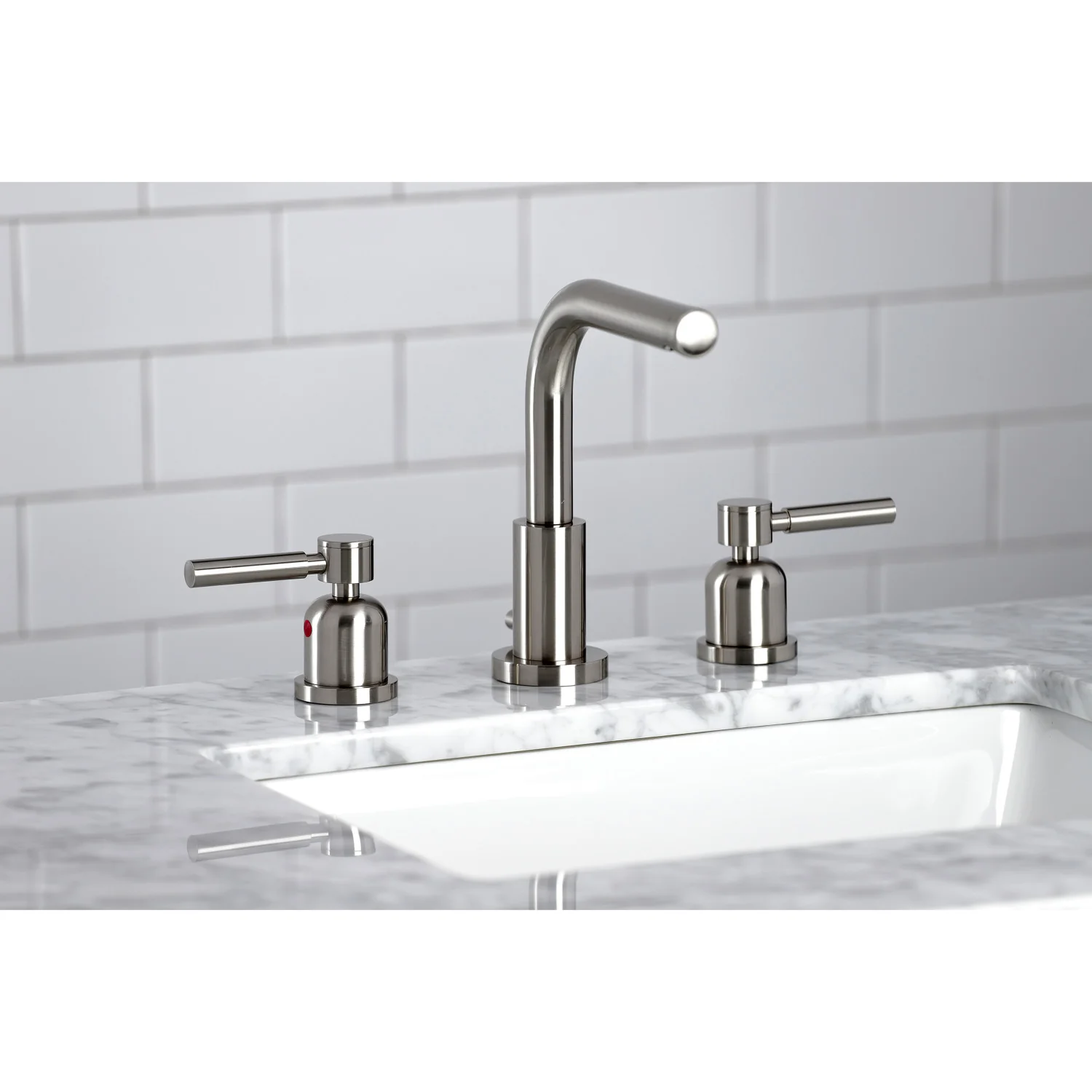 Kingston Sona FSC8958DL - Concord Two-Handle 3-Hole Deck Mount Widespread Bathroom Faucet with Brass Pop-Up, Brushed Nickel - Image 2