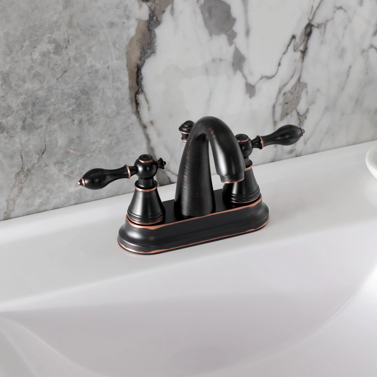 Kingston English Classic FSY7616AL Double-Handle 3-Hole Deck Mount 4-Inch Centerset Bathroom Faucet with Pop-Up Drain, Naples Bronze - Image 4