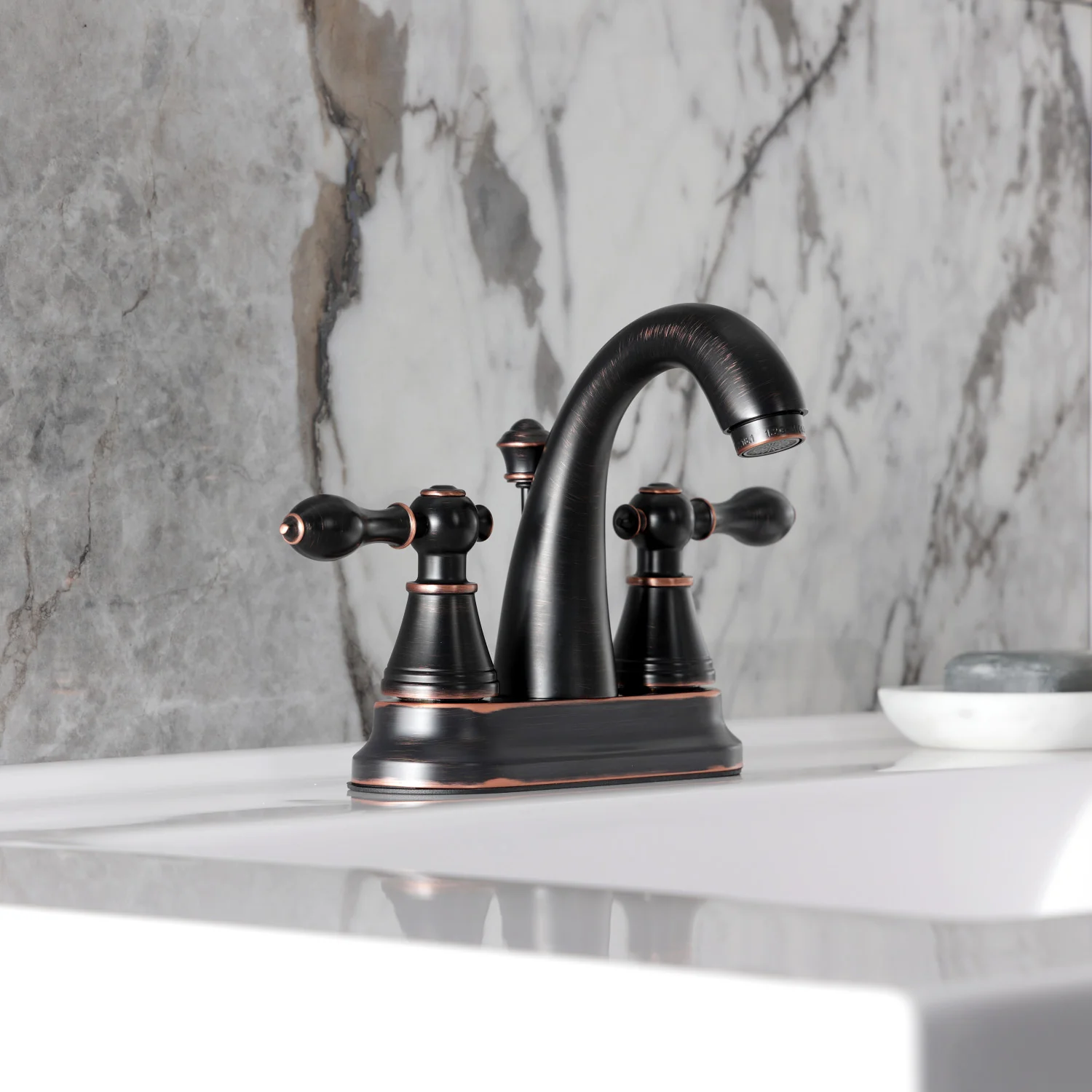 Kingston English Classic FSY7616AL Double-Handle 3-Hole Deck Mount 4-Inch Centerset Bathroom Faucet with Pop-Up Drain, Naples Bronze - Image 5