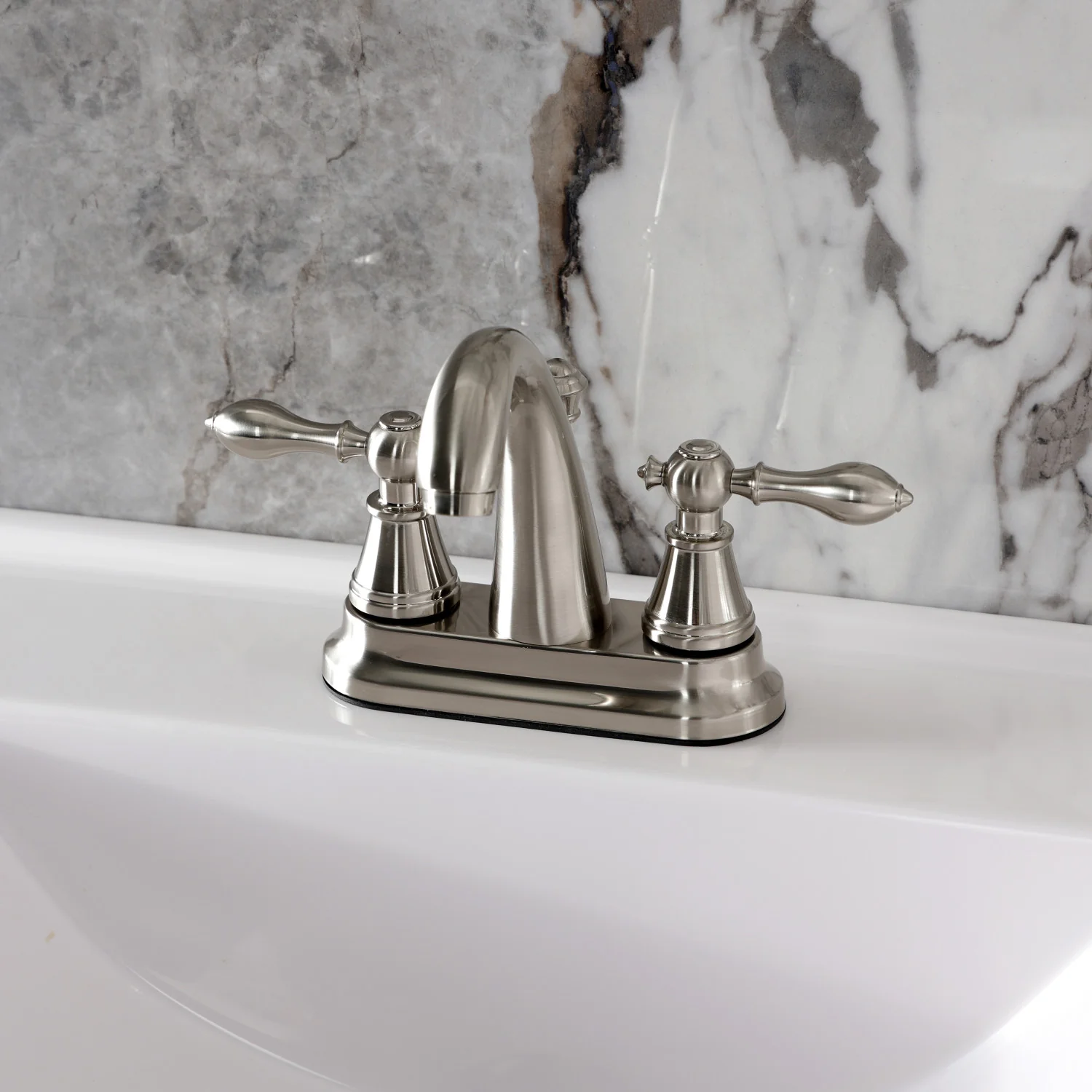 Kingston English Classic FSY7618AL Double-Handle 3-Hole Deck Mount 4-Inch Centerset Bathroom Faucet with Pop-Up Drain, Brushed Nickel - Image 2