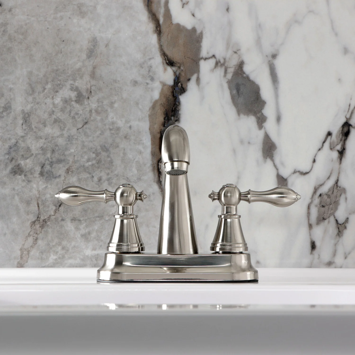 Kingston English Classic FSY7618AL Double-Handle 3-Hole Deck Mount 4-Inch Centerset Bathroom Faucet with Pop-Up Drain, Brushed Nickel - Image 3