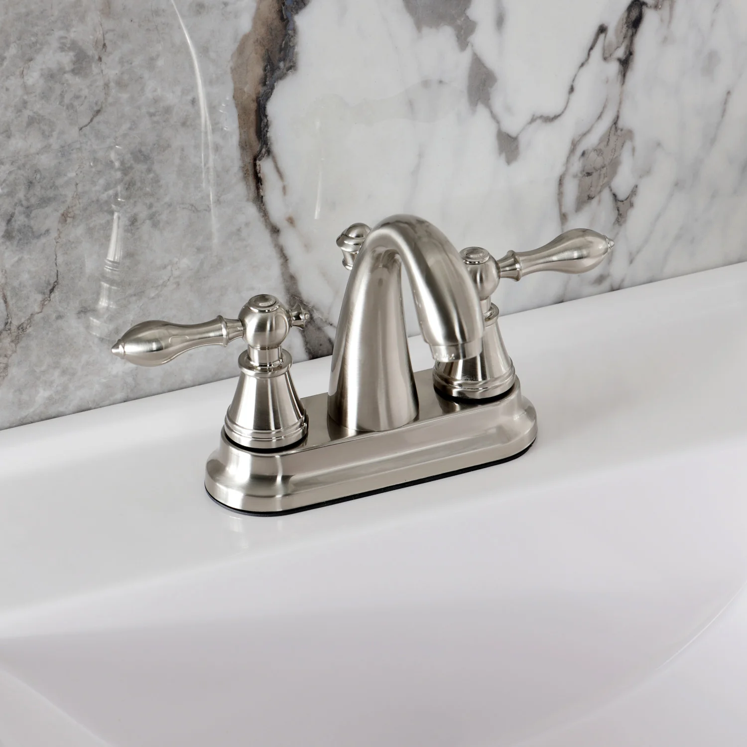 Kingston English Classic FSY7618AL Double-Handle 3-Hole Deck Mount 4-Inch Centerset Bathroom Faucet with Pop-Up Drain, Brushed Nickel - Image 4