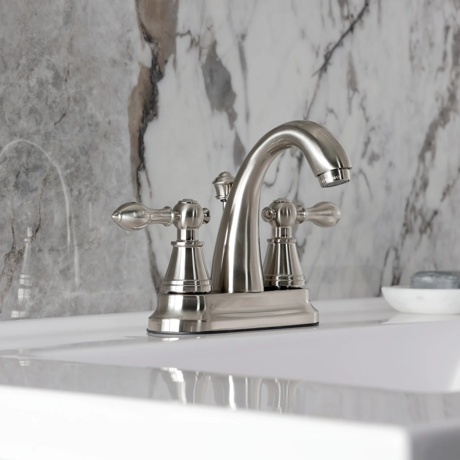 Kingston English Classic FSY7618AL Double-Handle 3-Hole Deck Mount 4-Inch Centerset Bathroom Faucet with Pop-Up Drain, Brushed Nickel - Image 5