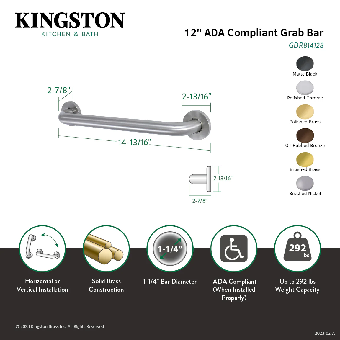 Kingston Sona GDR814127 - Silver Sage 12-Inch x 1-1/4-Inch O.D. Brass ADA Grab Bar, Brushed Brass - Image 2