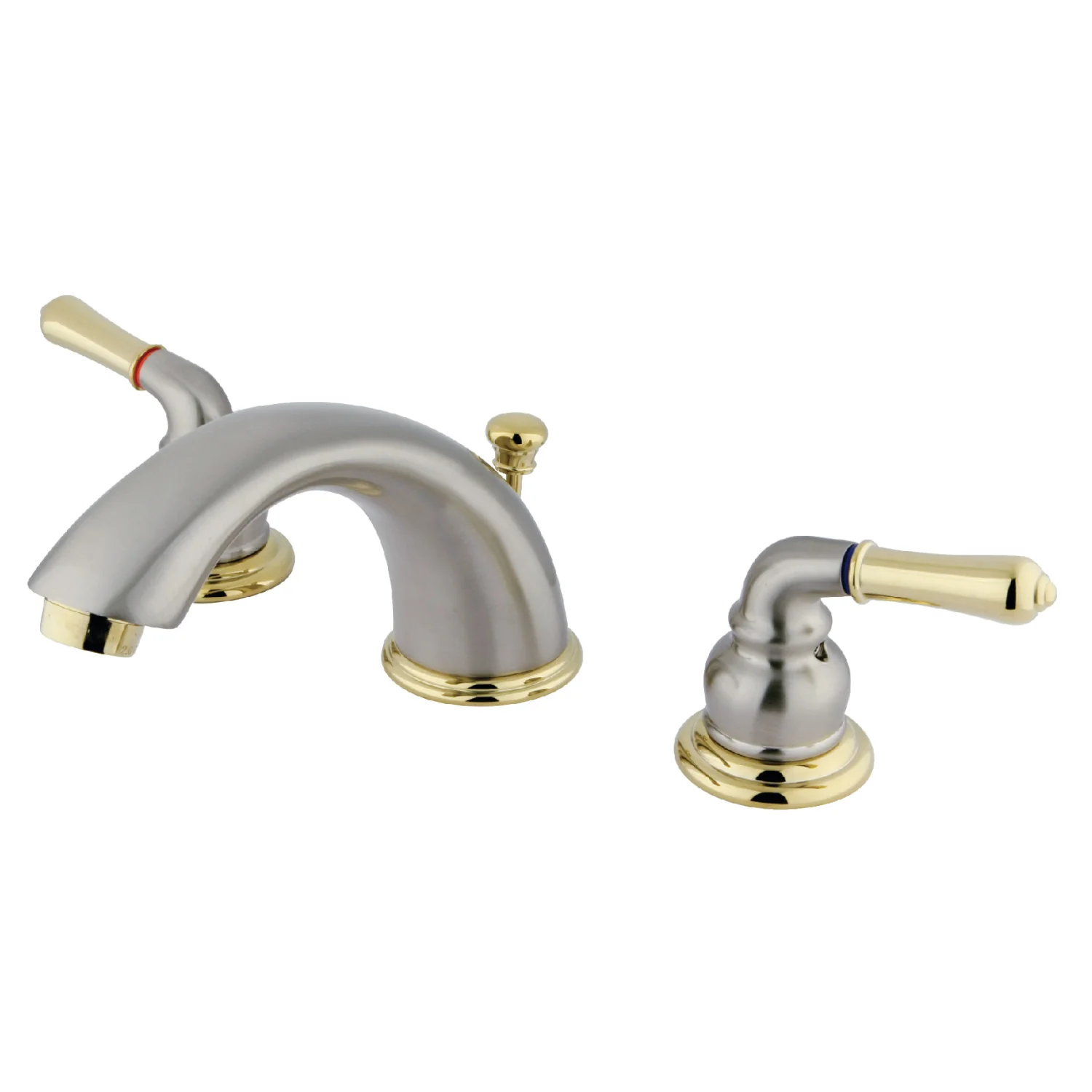 Kingston Tulare GKB969 - Magellan Two-Handle 3-Hole Deck Mount Widespread Bathroom Faucet with Pop-Up Drain, Brushed Nickel/Polished Brass
