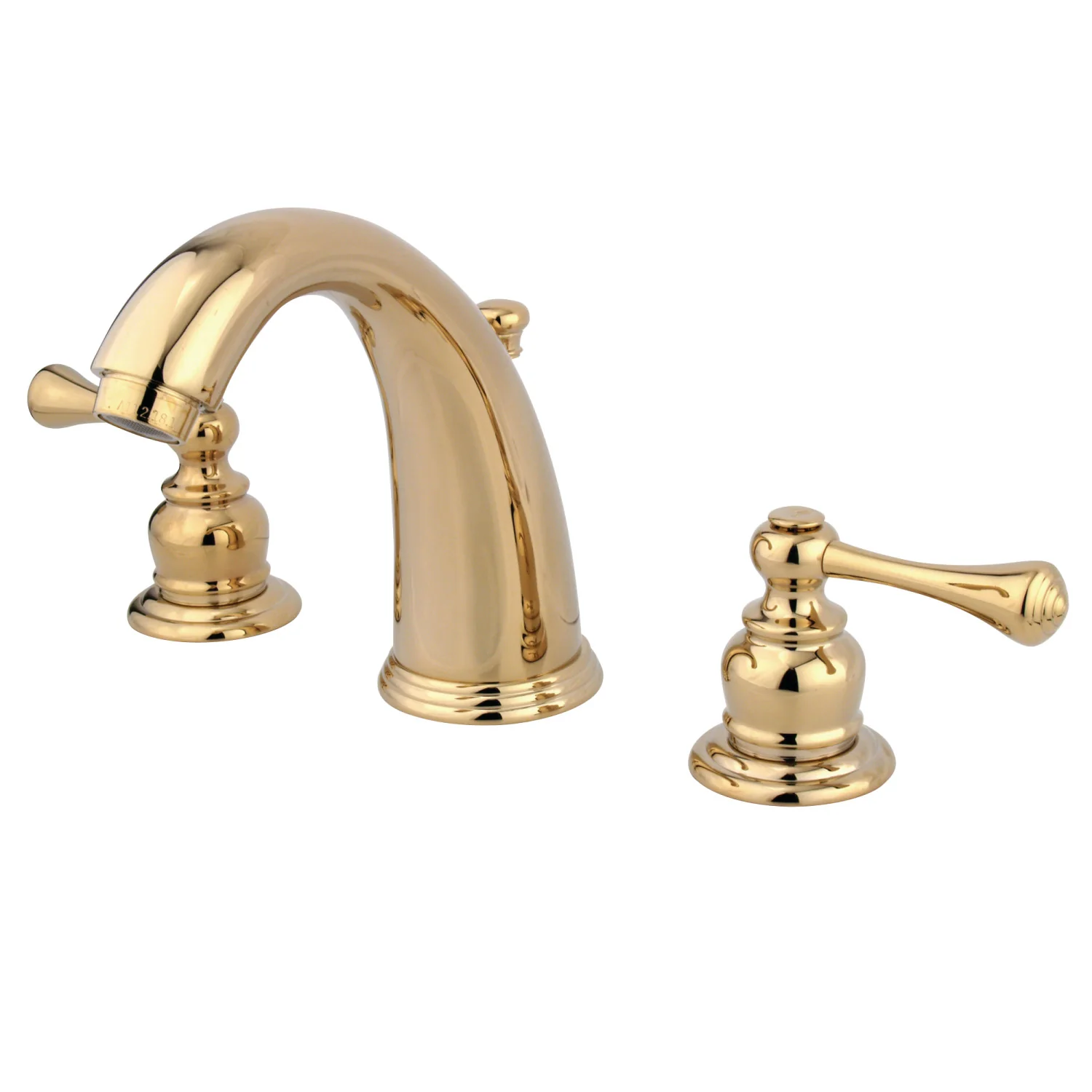 Kingston Tulare GKB982BL - Vintage Two-Handle 3-Hole Deck Mount Widespread Bathroom Faucet with Pop-Up Drain, Polished Brass