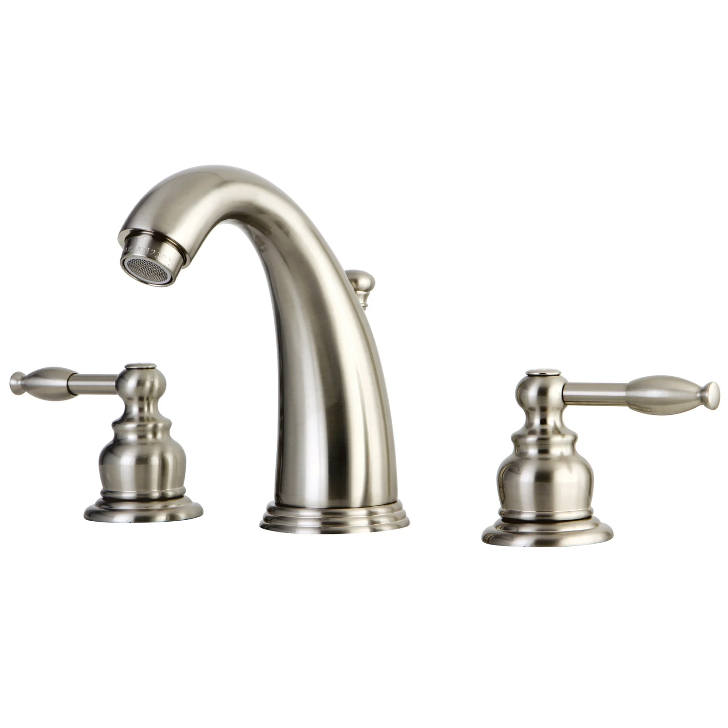Kingston Heirloom GKB988KL - Knight Two-Handle 3-Hole Deck Mount Widespread Bathroom Faucet with Pop-Up Drain, Brushed Nickel