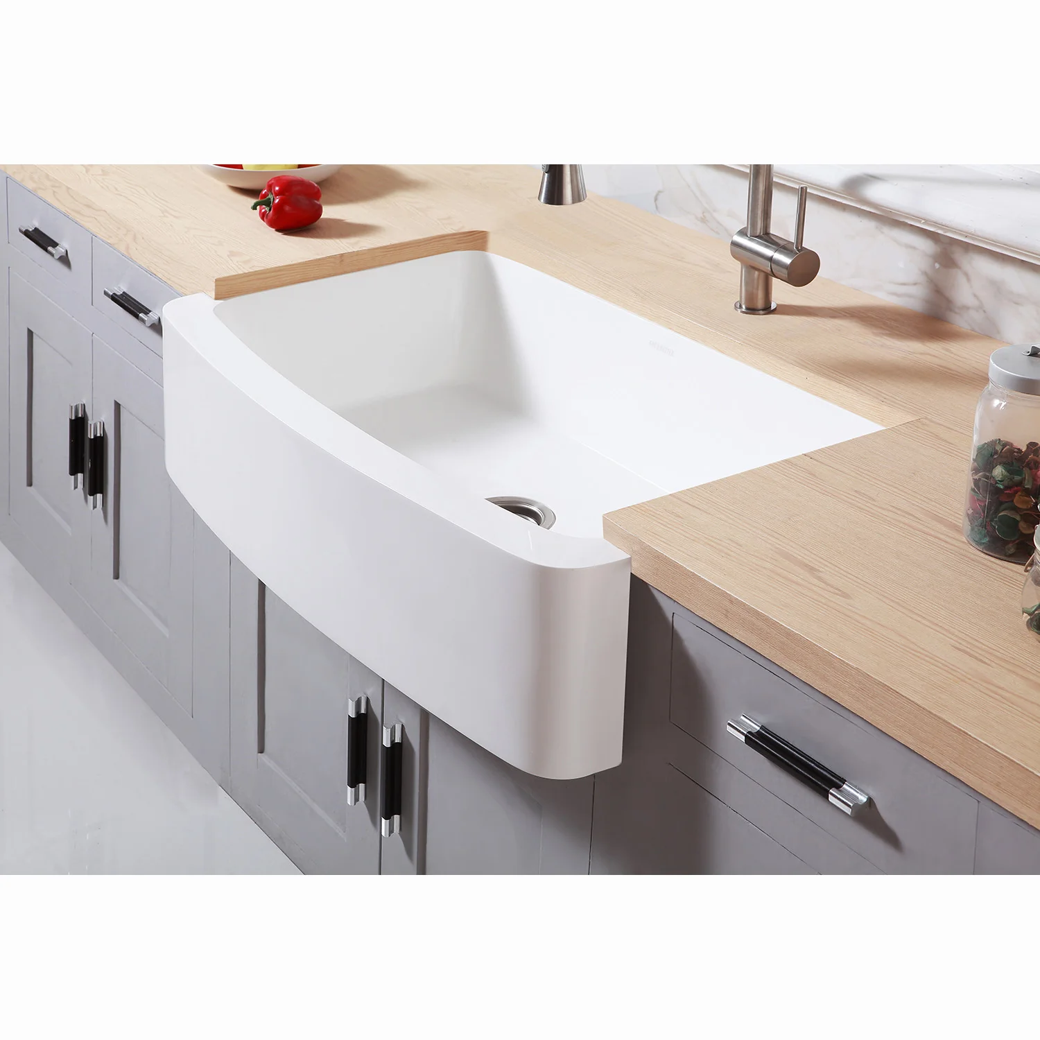 Kingston Tulare GKFA33229 - Arcticstone 33-Inch Solid Surface White Stone Apron-Front Single Bowl Farmhouse Kitchen Sink with Strainer, Matte White - Image 3