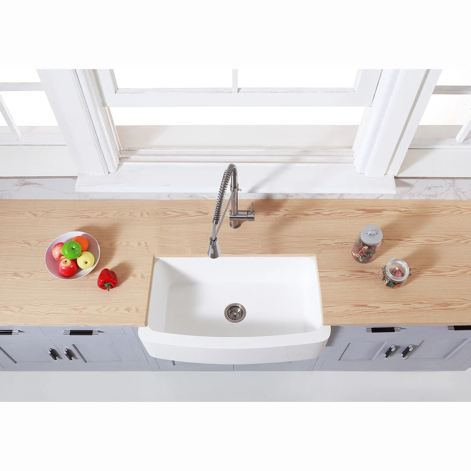 Kingston Tulare GKFA33229 - Arcticstone 33-Inch Solid Surface White Stone Apron-Front Single Bowl Farmhouse Kitchen Sink with Strainer, Matte White - Image 4