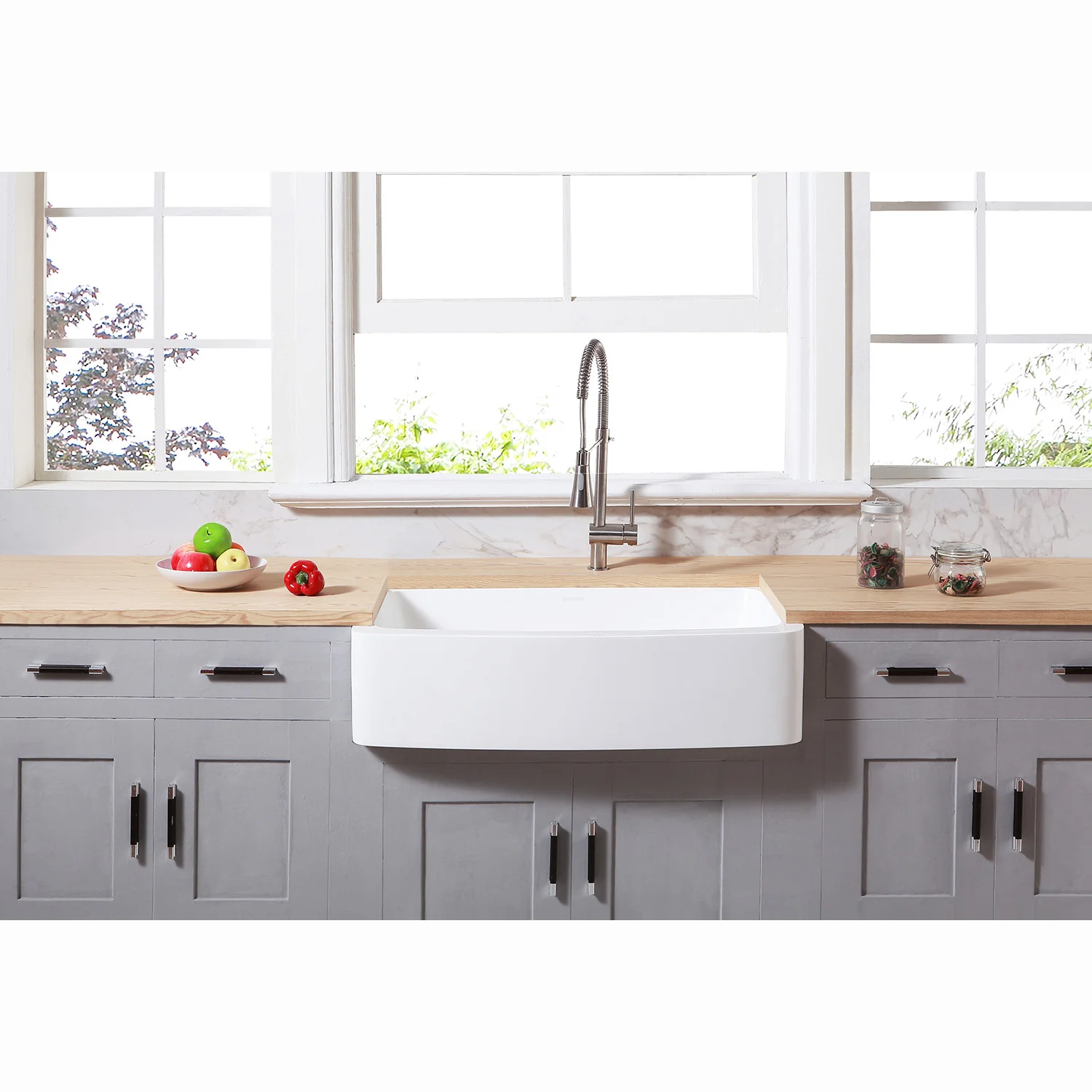 Kingston Tulare GKFA33229 - Arcticstone 33-Inch Solid Surface White Stone Apron-Front Single Bowl Farmhouse Kitchen Sink with Strainer, Matte White - Image 5