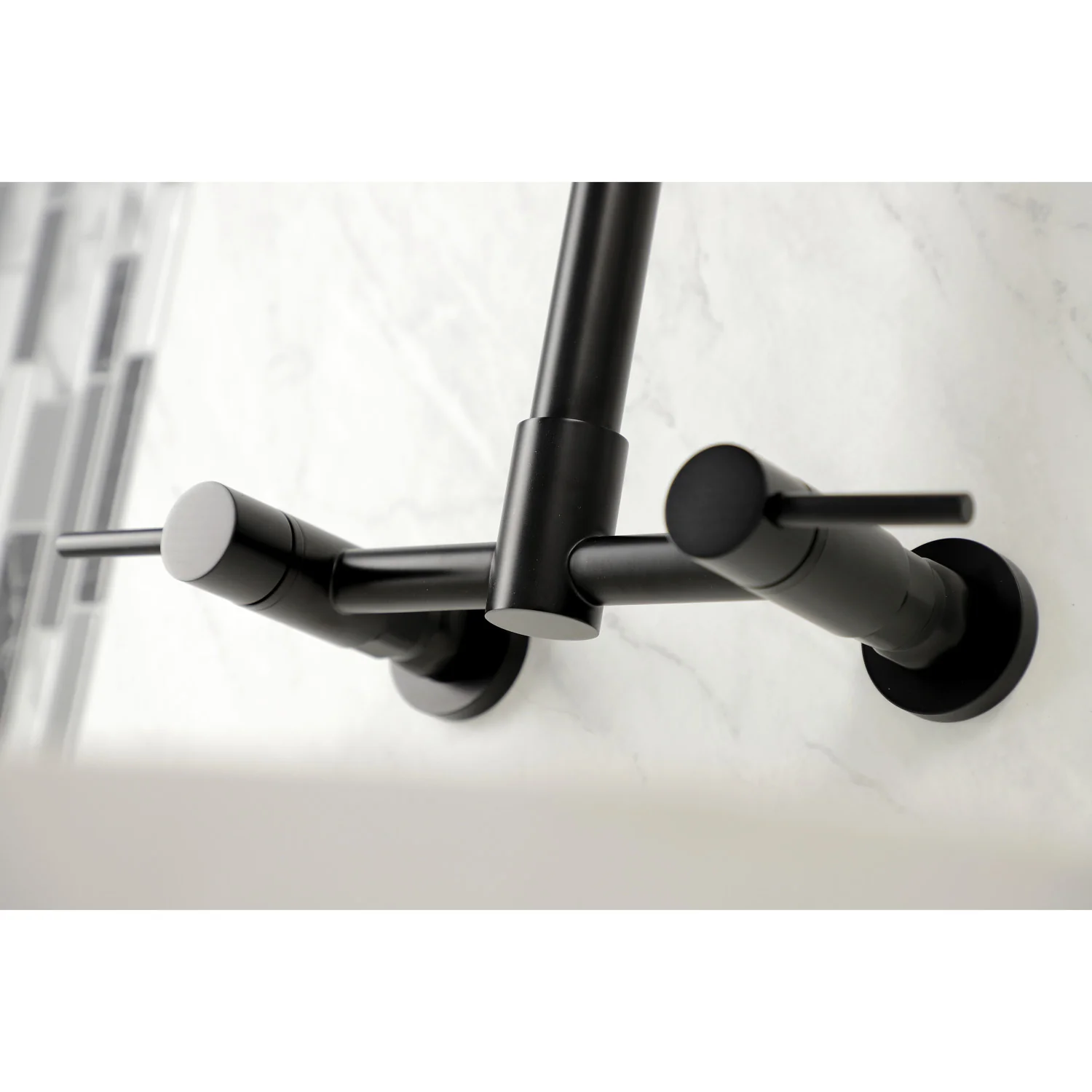 Kingston Sona GS8180DL - Concord Double-Handle 2-Hole Wall-Mount Pre-Rinse Bridge Kitchen Faucet, Matte Black - Image 5