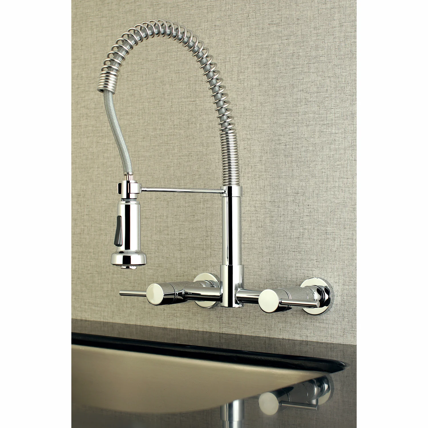Kingston Sona GS8181DL - Concord Double-Handle 2-Hole Wall-Mount Pre-Rinse Bridge Kitchen Faucet, Polished Chrome - Image 3