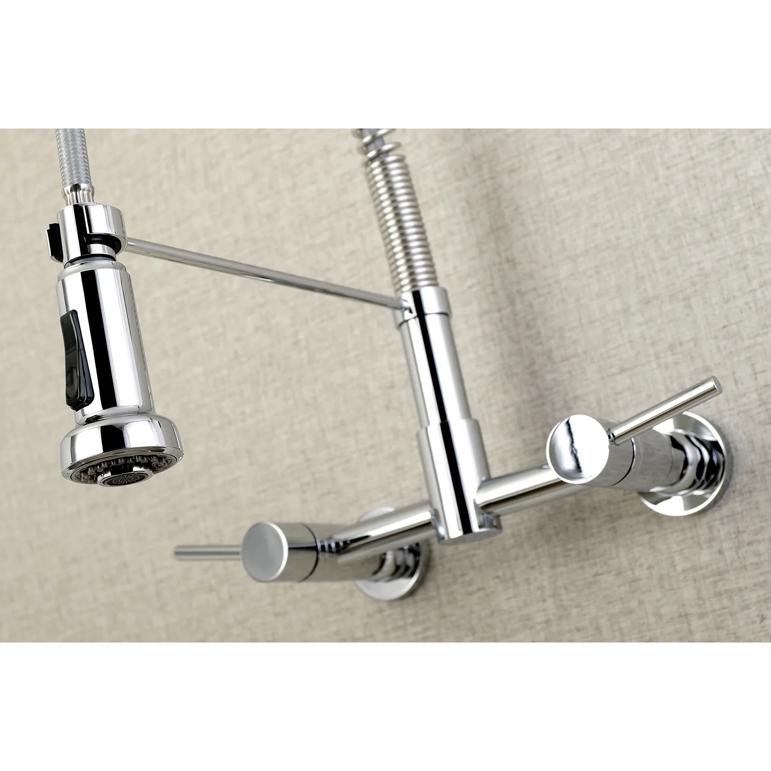 Kingston Sona GS8181DL - Concord Double-Handle 2-Hole Wall-Mount Pre-Rinse Bridge Kitchen Faucet, Polished Chrome - Image 4