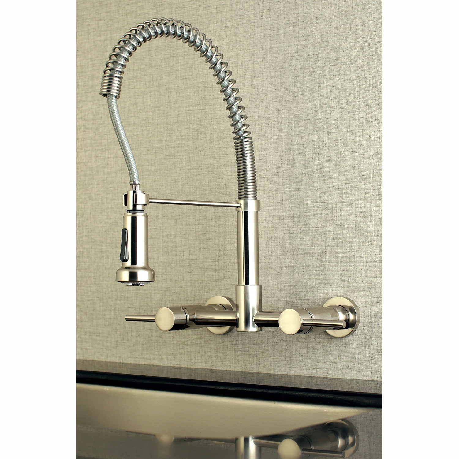 Kingston Sona GS8188DL - Concord Double-Handle 2-Hole Wall-Mount Pre-Rinse Bridge Kitchen Faucet, Brushed Nickel - Image 2
